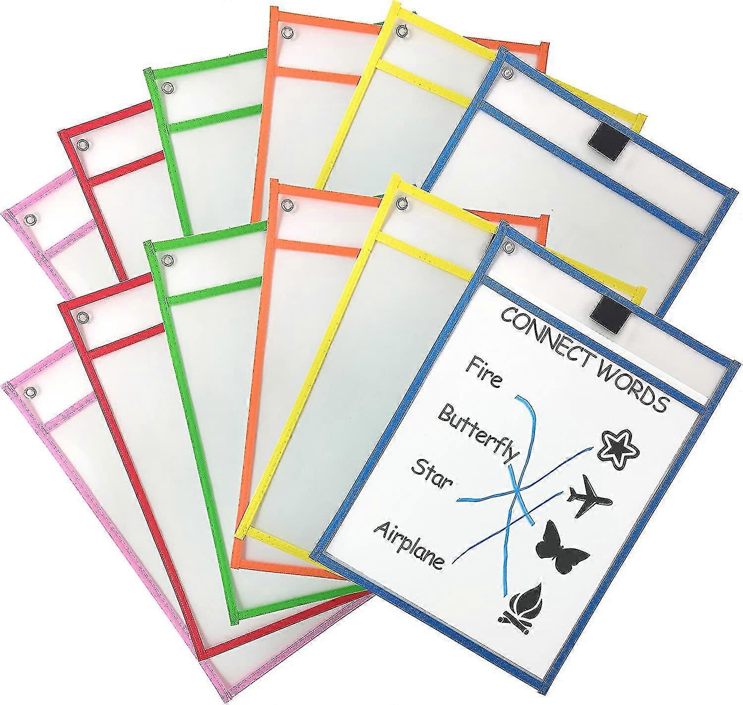 12pcs Dry Erase Pockets, Clear Plastic Dry Erase Sleeves, A4 Dry Erase Sheets For Teaching & Drawing, Card Ticket Holders