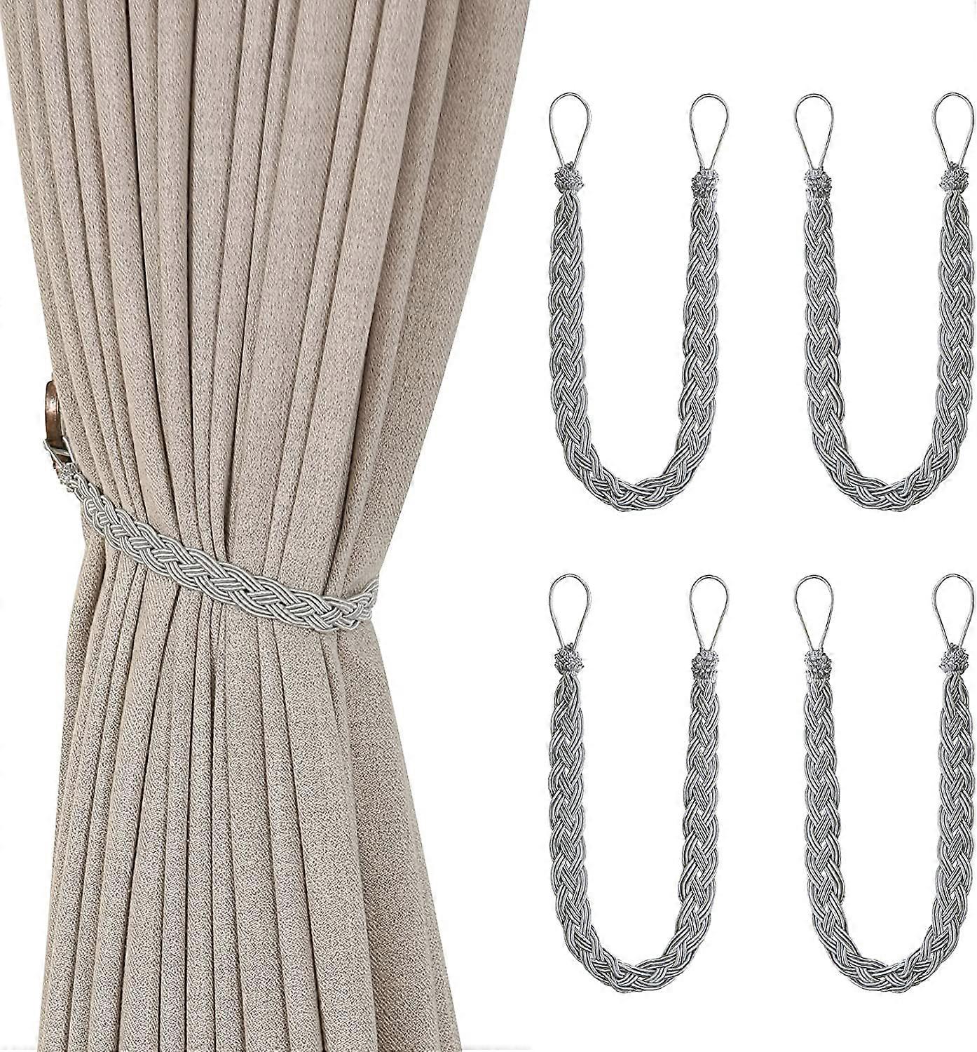4 PCS Curtain Tiebacks, Hand Knitting Curtains Tied Rope for Window Curtain Accessories (4 PCS-Grey)