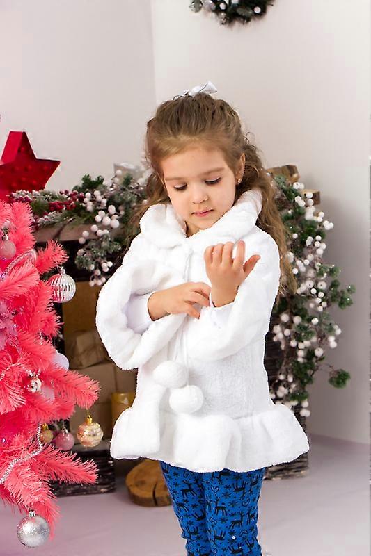 Girls’ White Faux Fur Coat – Soft & Warm with Pompom Collar, Demi-season, HC 9870-034