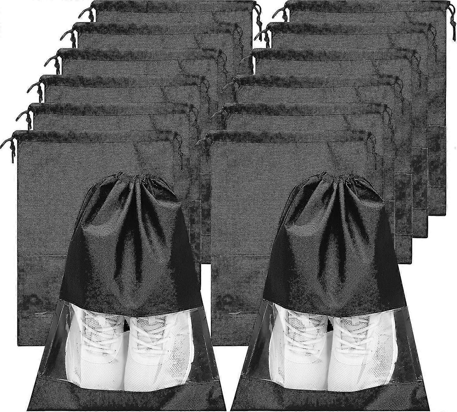 12pcs תיקי נעליים לנסיעות - גדול עמיד אבק שרוך נעליים שקית אריזה מארגנים לגברים נשים, שחור שחור