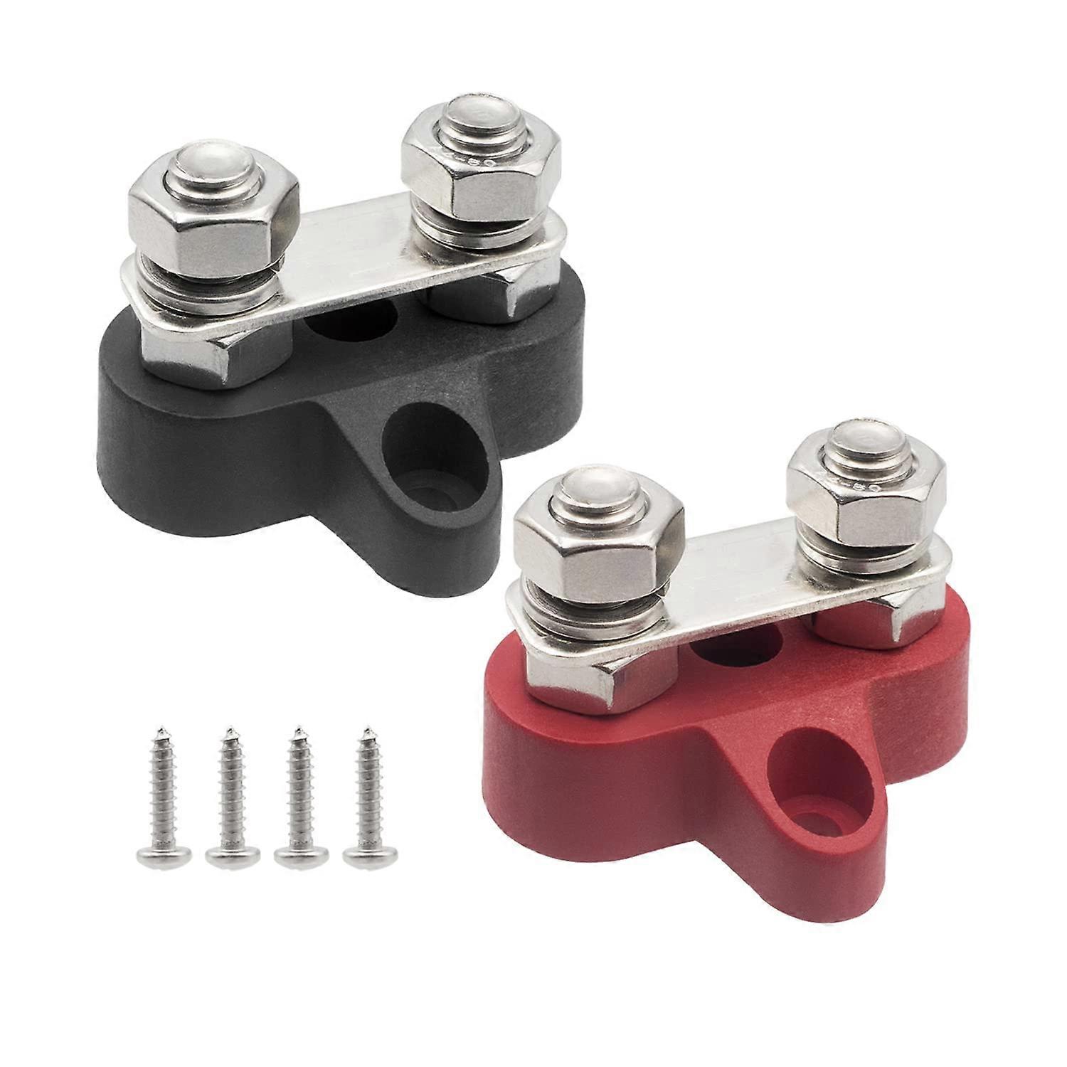 Busbar Terminal Block Battery Power Grounding Terminal Block Double M8 Studs 5/16" Heavy Duty Terminals for Boat, RV and Solar Trucks - Black and Red
