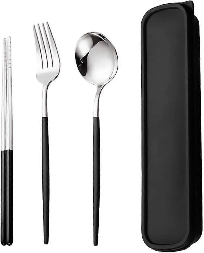 Stainless Steel Cutlery Set Portable Reusable Flatware Silverware, Include Fork Spoon Chopsticks Case