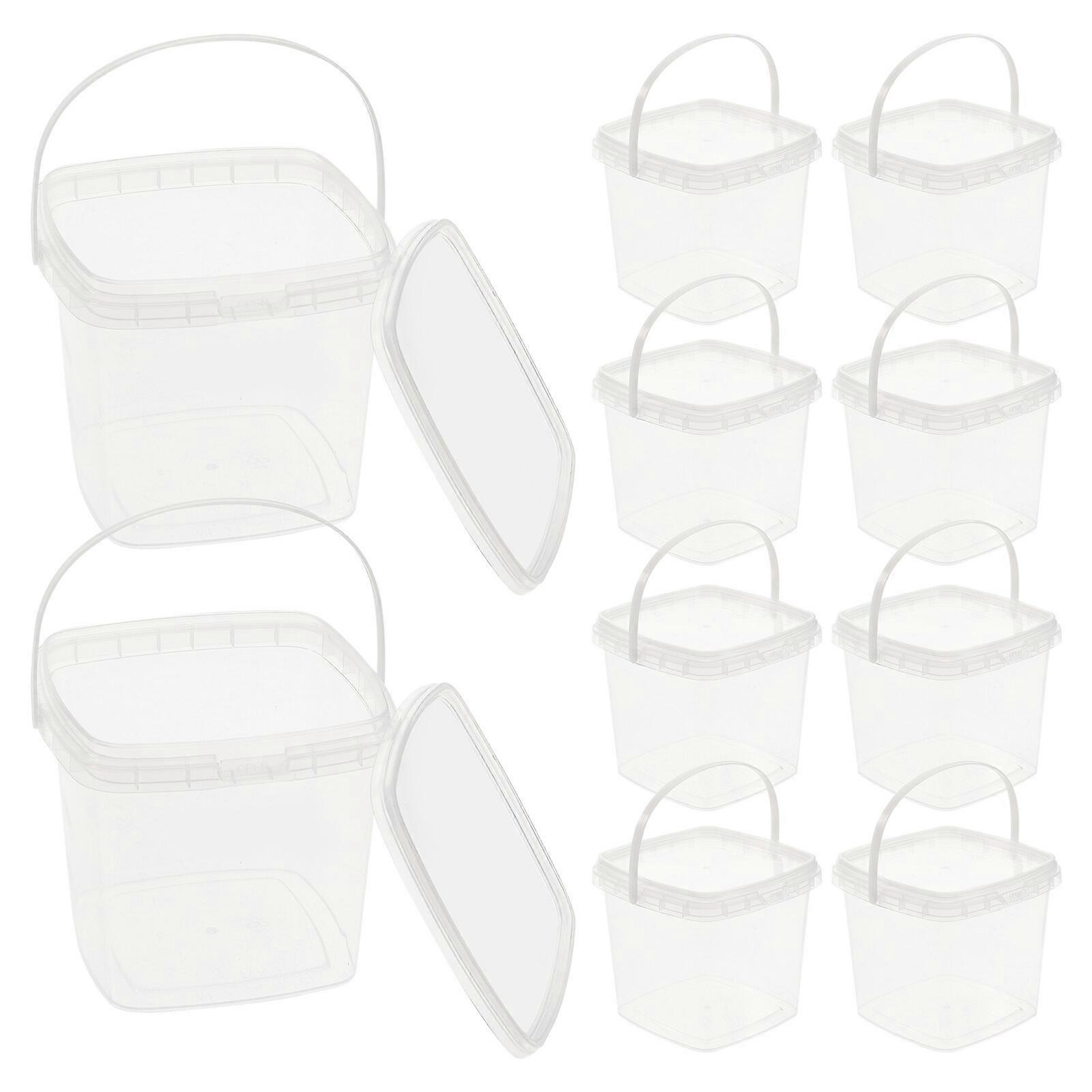 10pcs Square Clear Small Bucket with Lid Ice Cream Bucket Milk Tea Popcorn Bucket 500ml