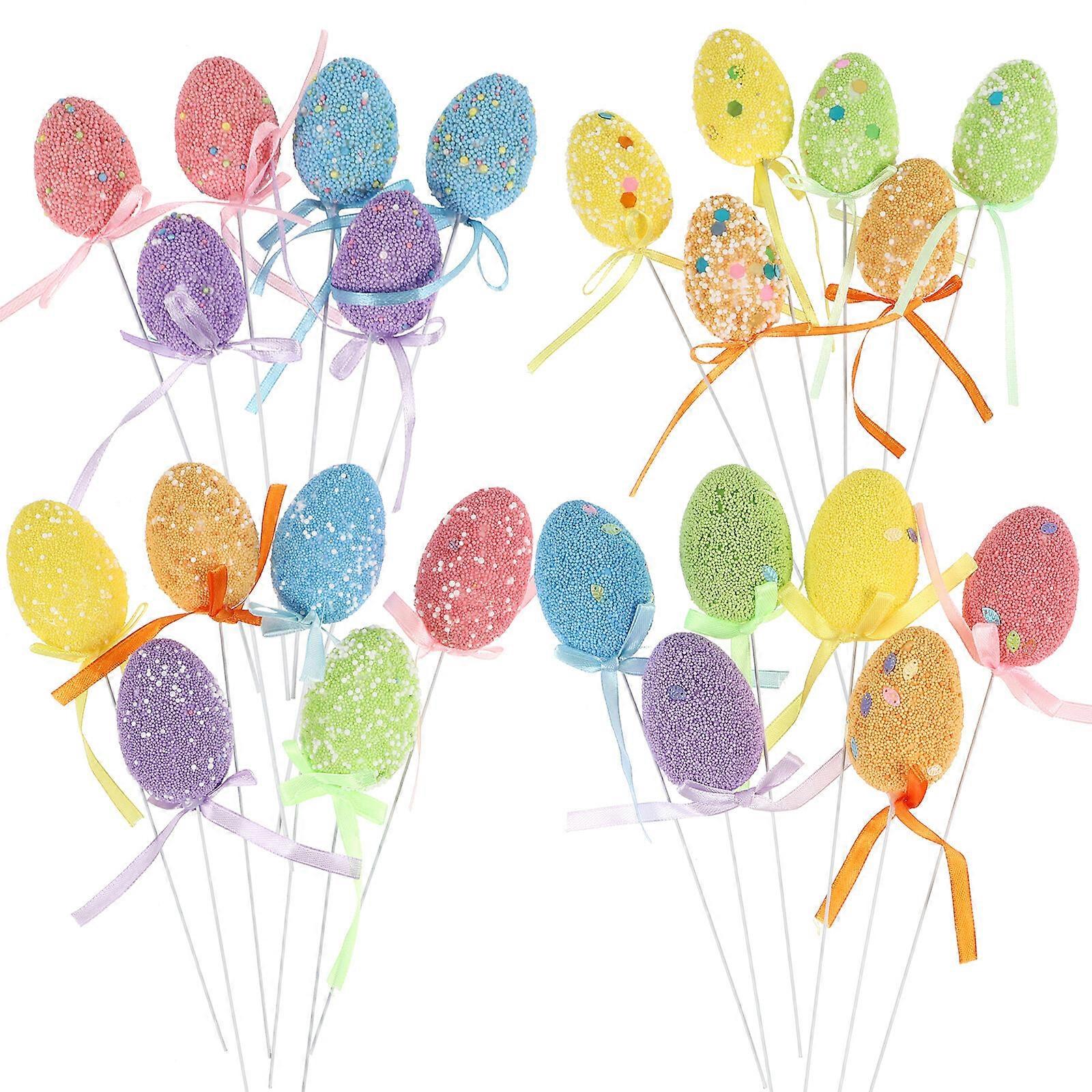 24pcs Easter Eggs Cake Topper Easter Egg Decor Topper Foams Eggs Cupcake Topper
