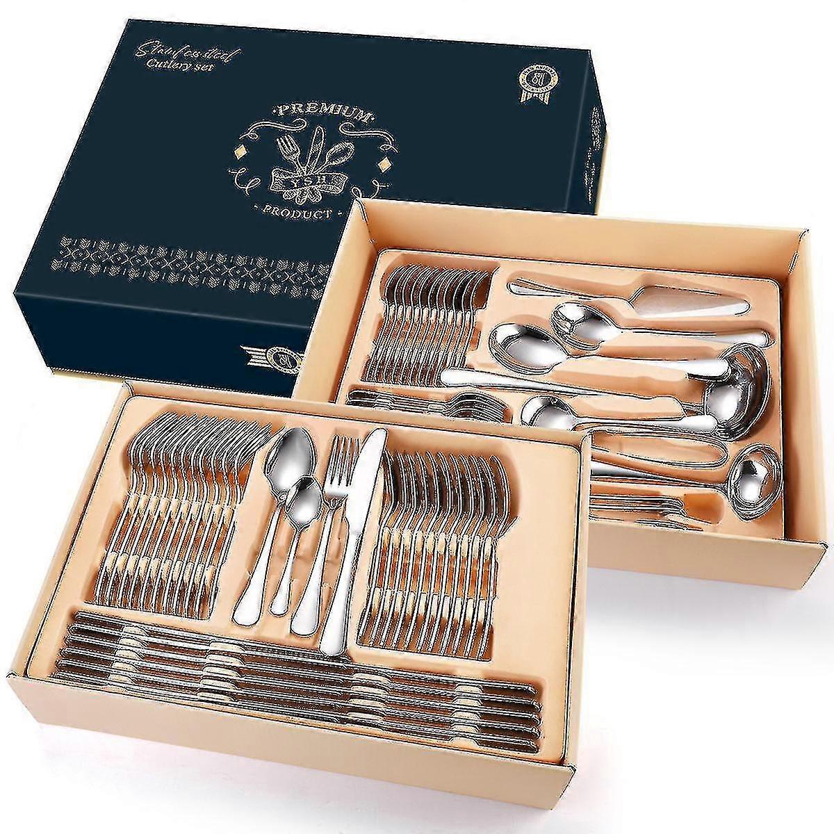 (silver)72-piece Stainless Steel Flatware Set Cutlery Tableware Set For Home