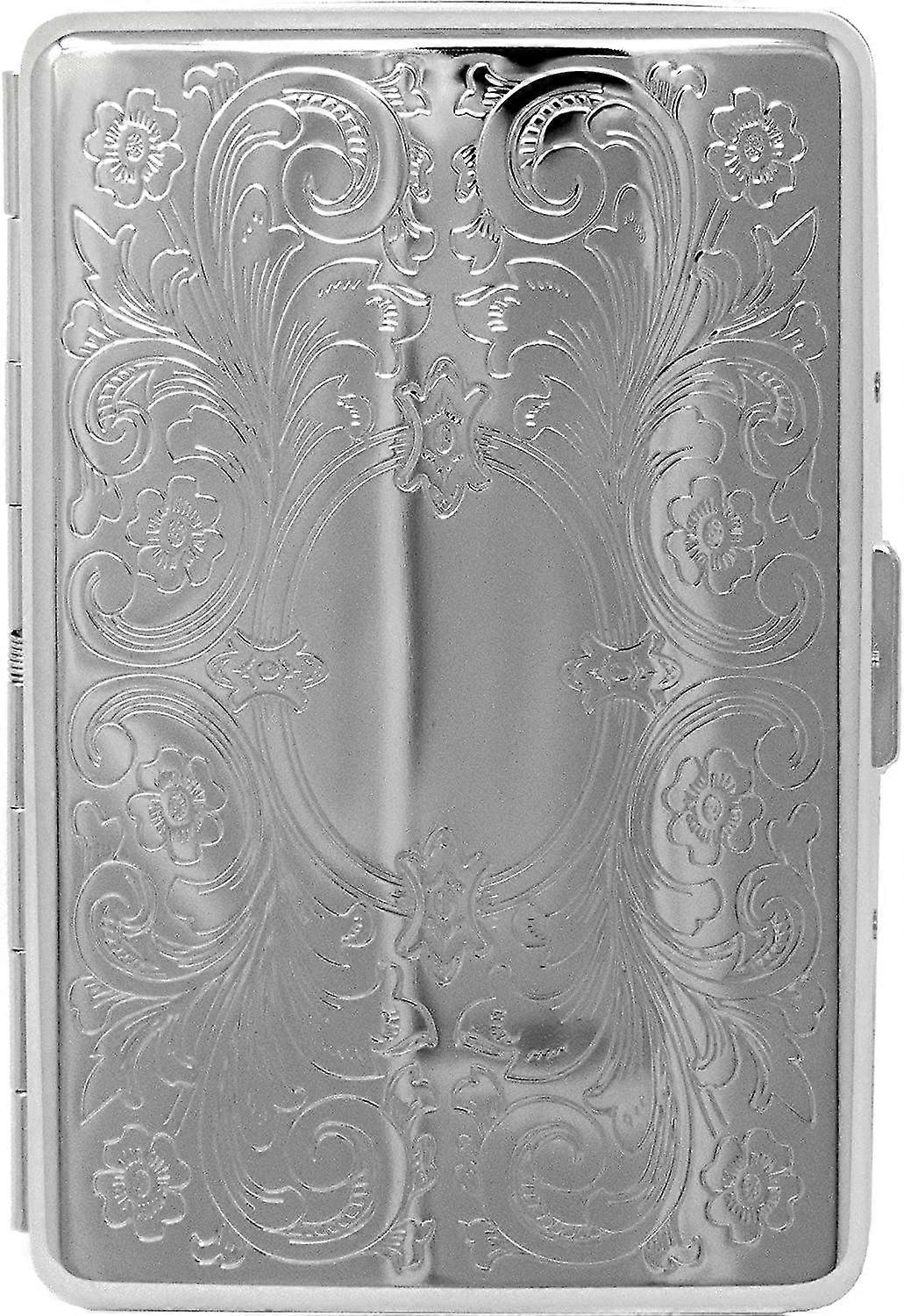 Silver Vintage (16 100s) Stash Box Metal Plated Cigarette Case, Random Pattern