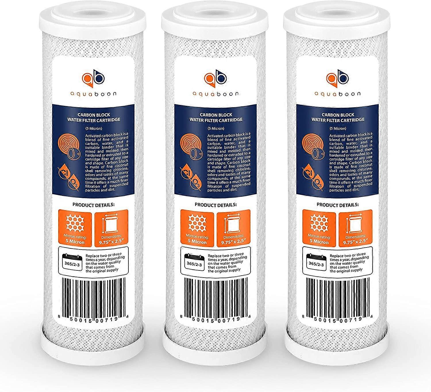 3Aquaboon Coconut Shell Water Filter Cartridge | Activated Carbon Block CTO | Universal 5 Micron 10 inch Cartridge | Compatible with DWC30001, WFPFC80