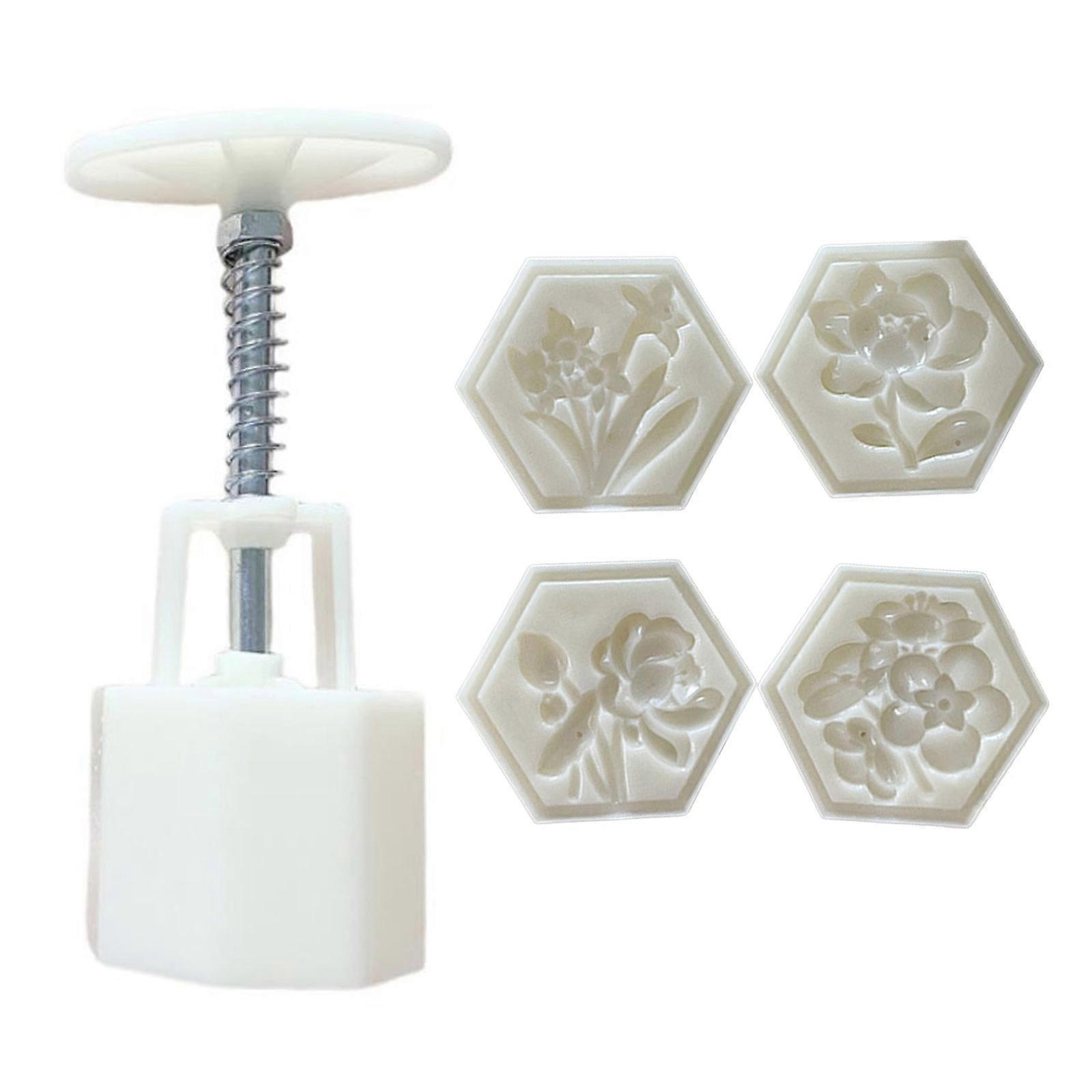 Plastic Cookie Stamps Hexagon Flower Pattern Mooncake Mould DIY Pastry Tool