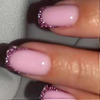 Pink Short Coffin Fake Nails Unique Trendy Pattern Nail Pieces  Glue Models