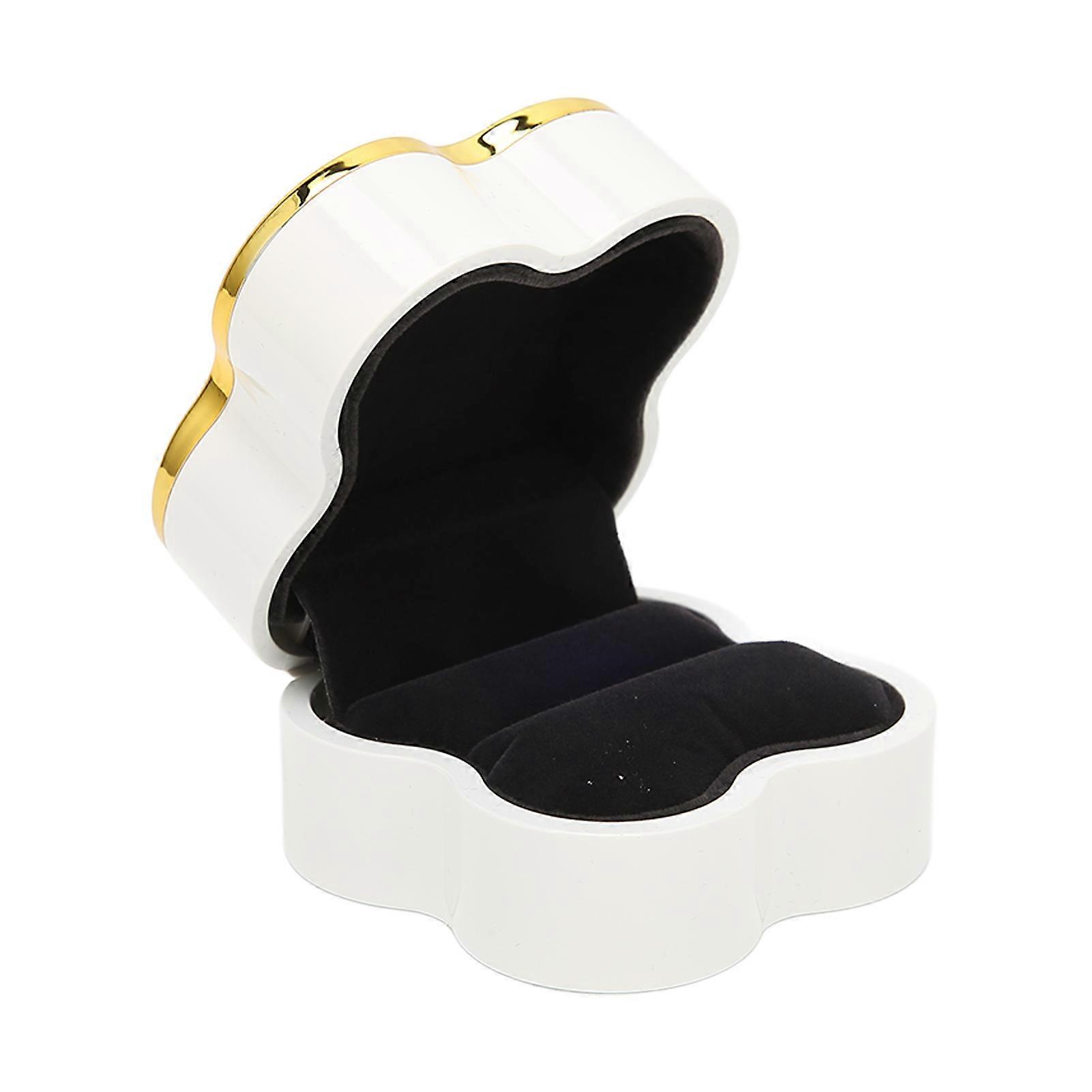 White Four Leaf Clover Ring Box - Soft Flocking Jewelry Display with Light for Anniversaries