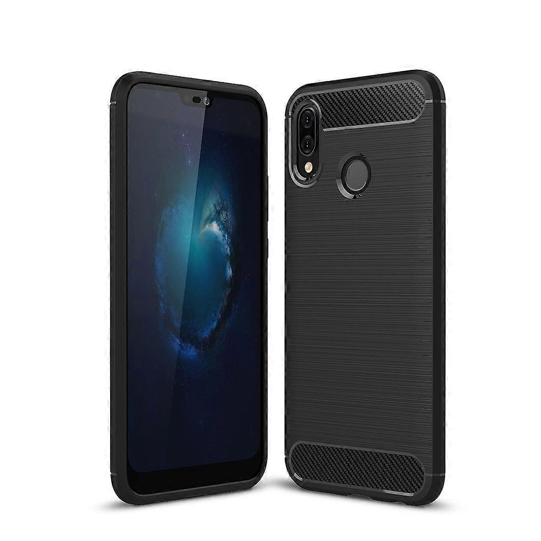 For Huawei P20 Lite Brushed Texture Carbon Fiber Shockproof TPU Protective Back Case