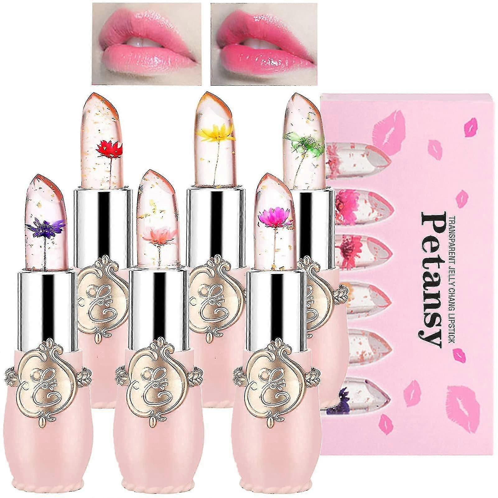 6 Pack Crystal Jelly Flower Lipstick Set Nutritious Temperature Change Lip Balm Long Lasting Moisturizer Lip Gloss Magic Color Change Lip Stick Set