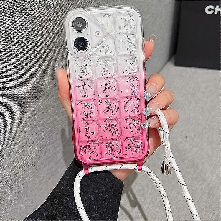 Compatible For iPhone 16 Case Gradient Epoxy TPU Soft Phone Cover with Long Lanyard
