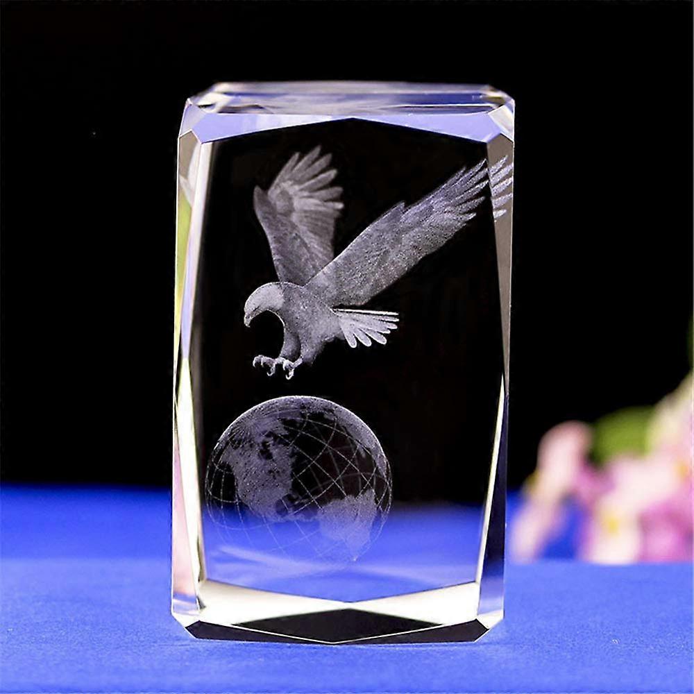 Crystal Glass Bald Eagle Sculptures and Figurines, 3D Laser Engraved Art, Clear Crystal Eagle Decor, 6-Inch Size