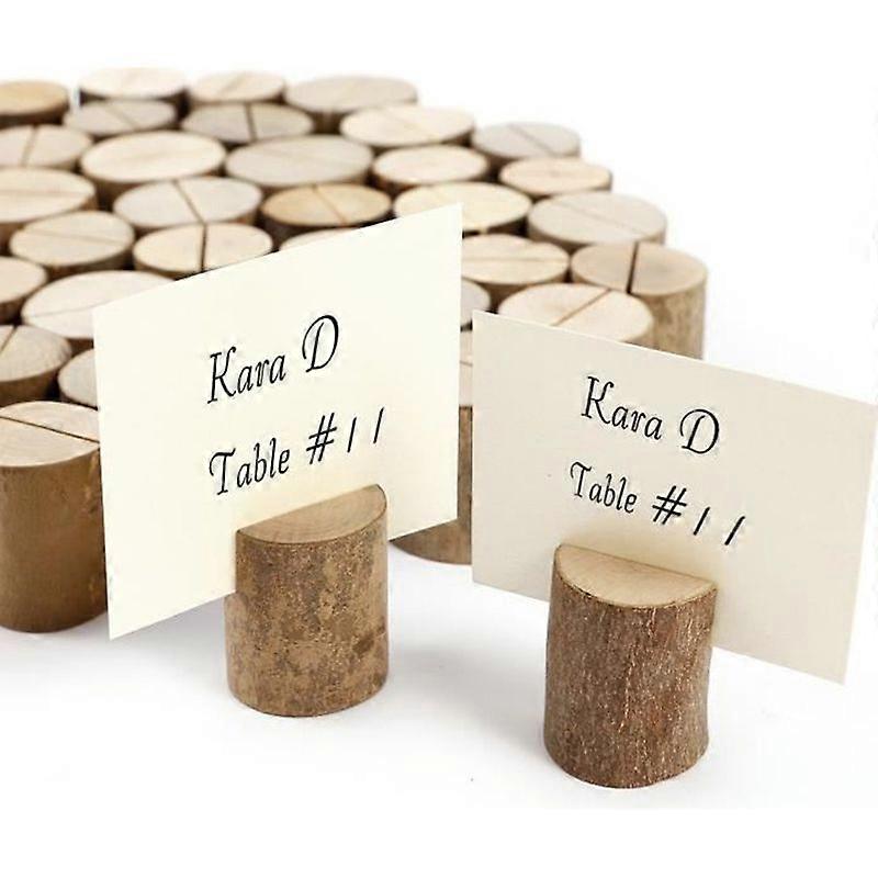 50pcs Cylindrical Wooden Stand Photo Holder Memo Card Name Holder Place Card Table Number Vintage Rustic Countryside for