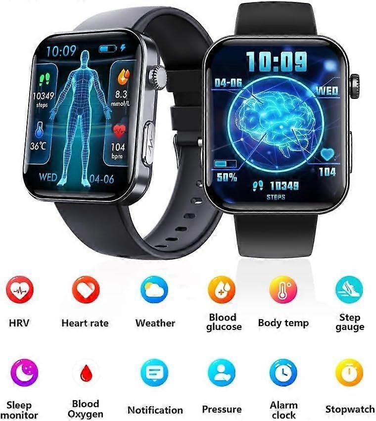 Smart Watch 2.1 Inch Screen Bluetooth Calls Health Monitoring IP67 Waterproof - Black