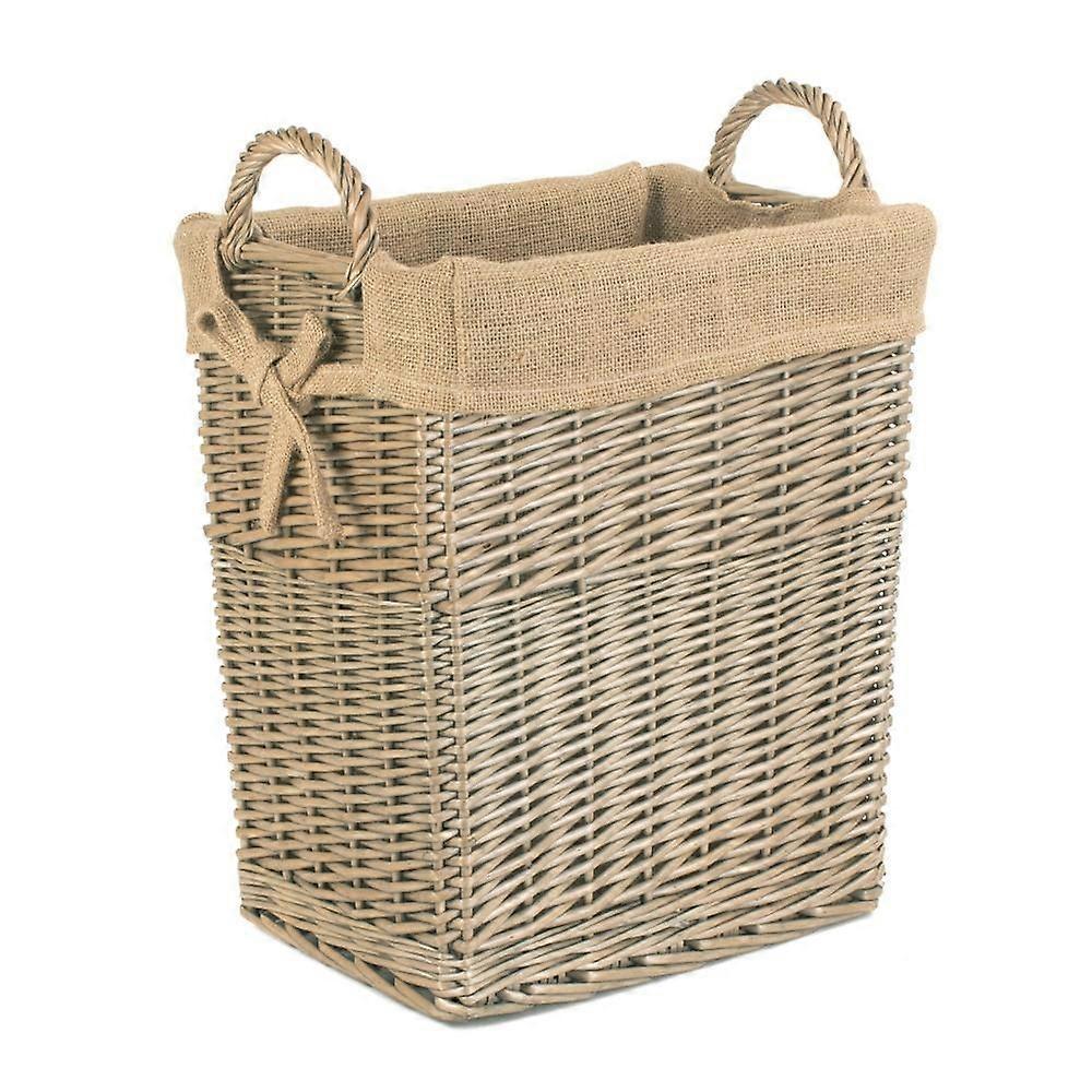 Small Rectangular Hessian Lined Wicker Log Basket