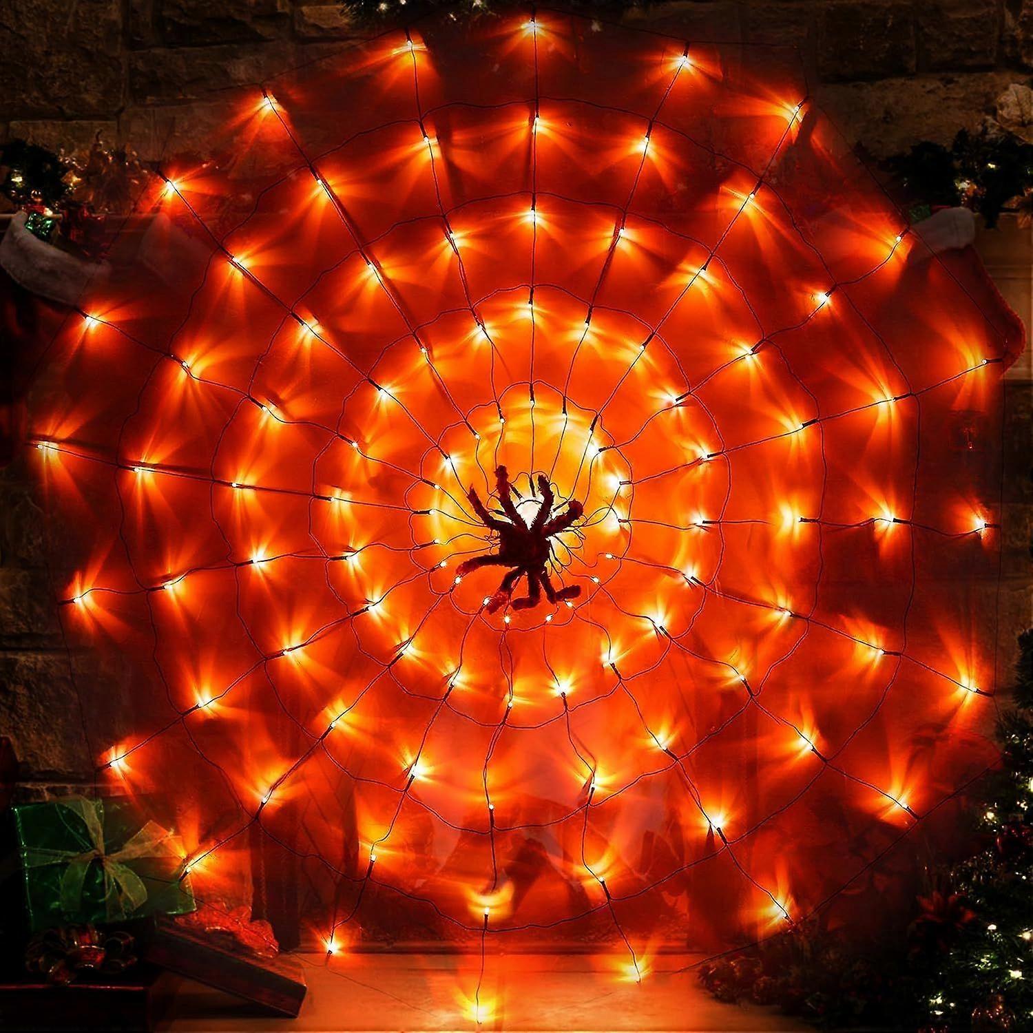 70 Led 3.3FT Géante Toile D’araignée Lumières avec Araignée Poilue et Toile D’araignée pour Décorations D’halloween Lumineuses Décorations Extérieures De Fenêtre D’halloween Mur Jardin P
