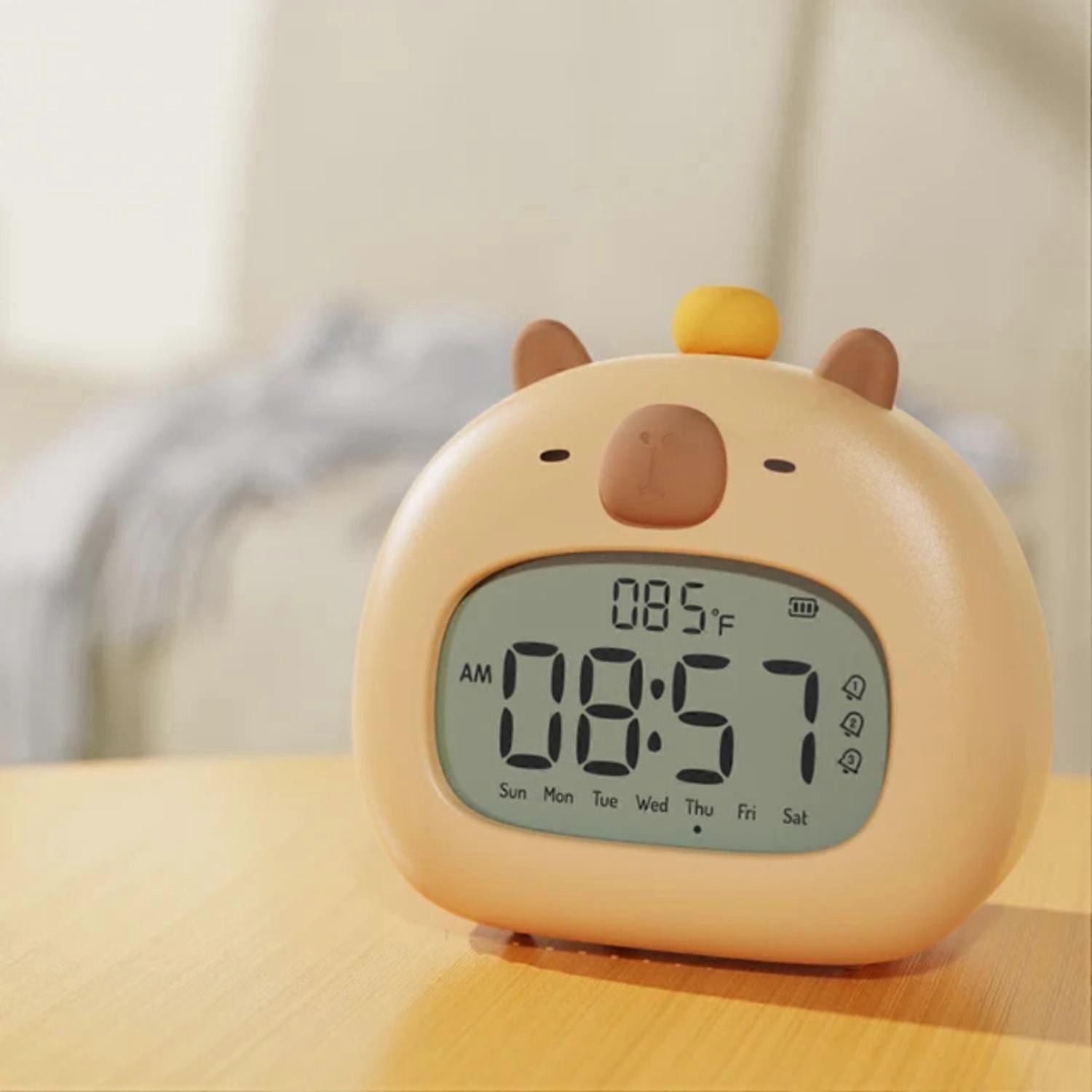 Bedside  Clock  Alarm Clock Children's Sleep Trainier Temperature Display with Rechargeable Control Digital Cute Capybara