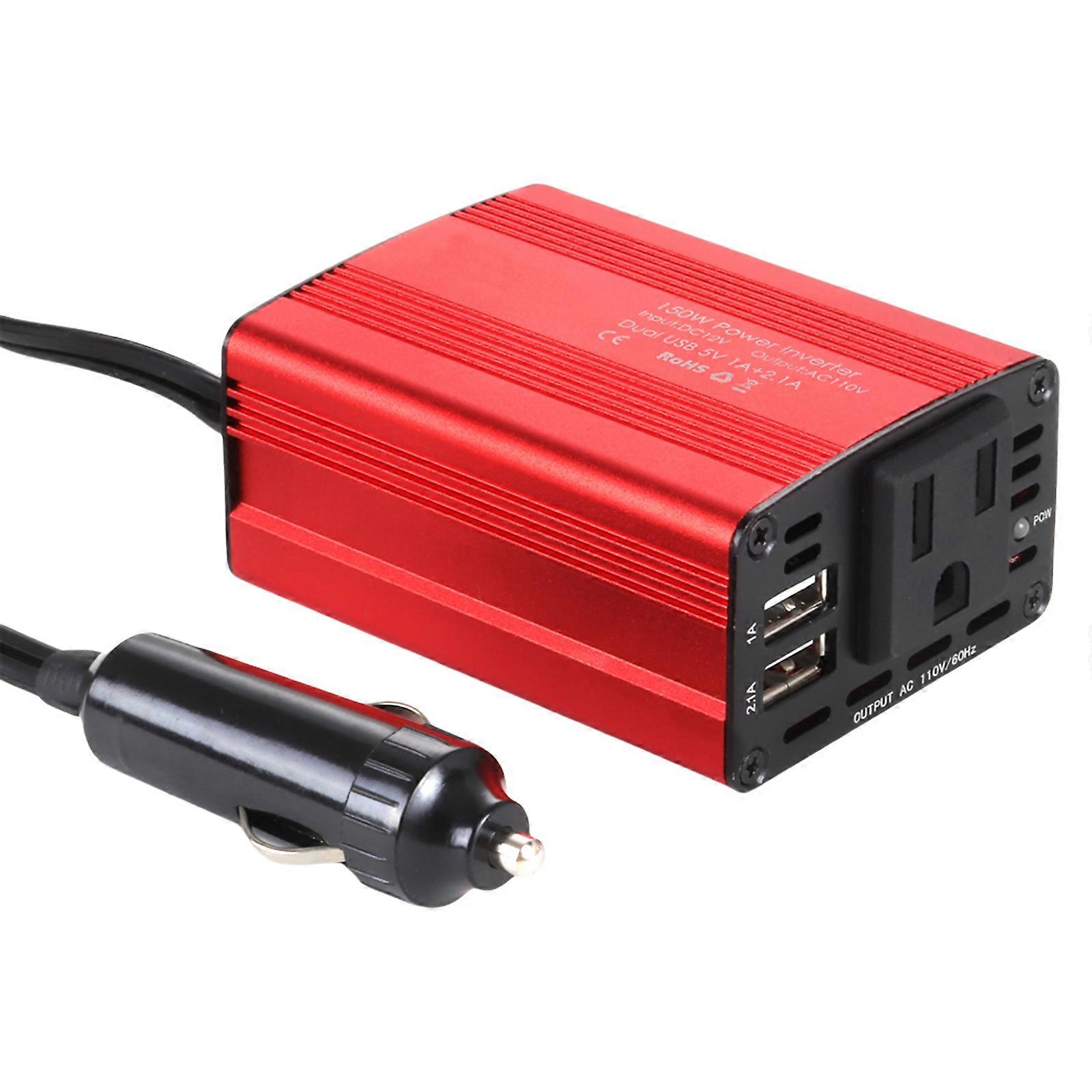 Portable 150W Car Power Converters with Double USB Charging Port Car Inverter DC12V to AC110V Adapter Charging Solution  red style