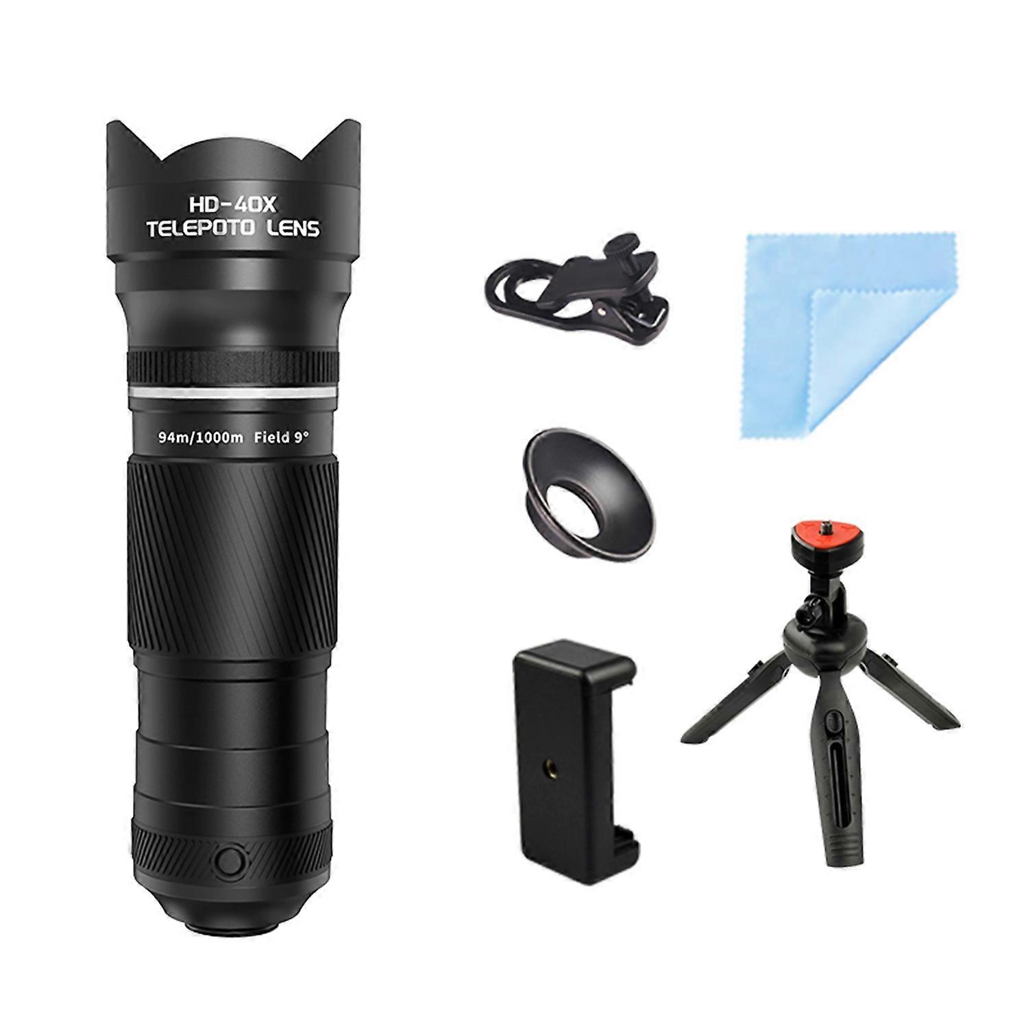 40X Zoom Lens with Tripod Phone Telephoto Lens Phone Telescope Phone Camera Lens for Hiking Camping