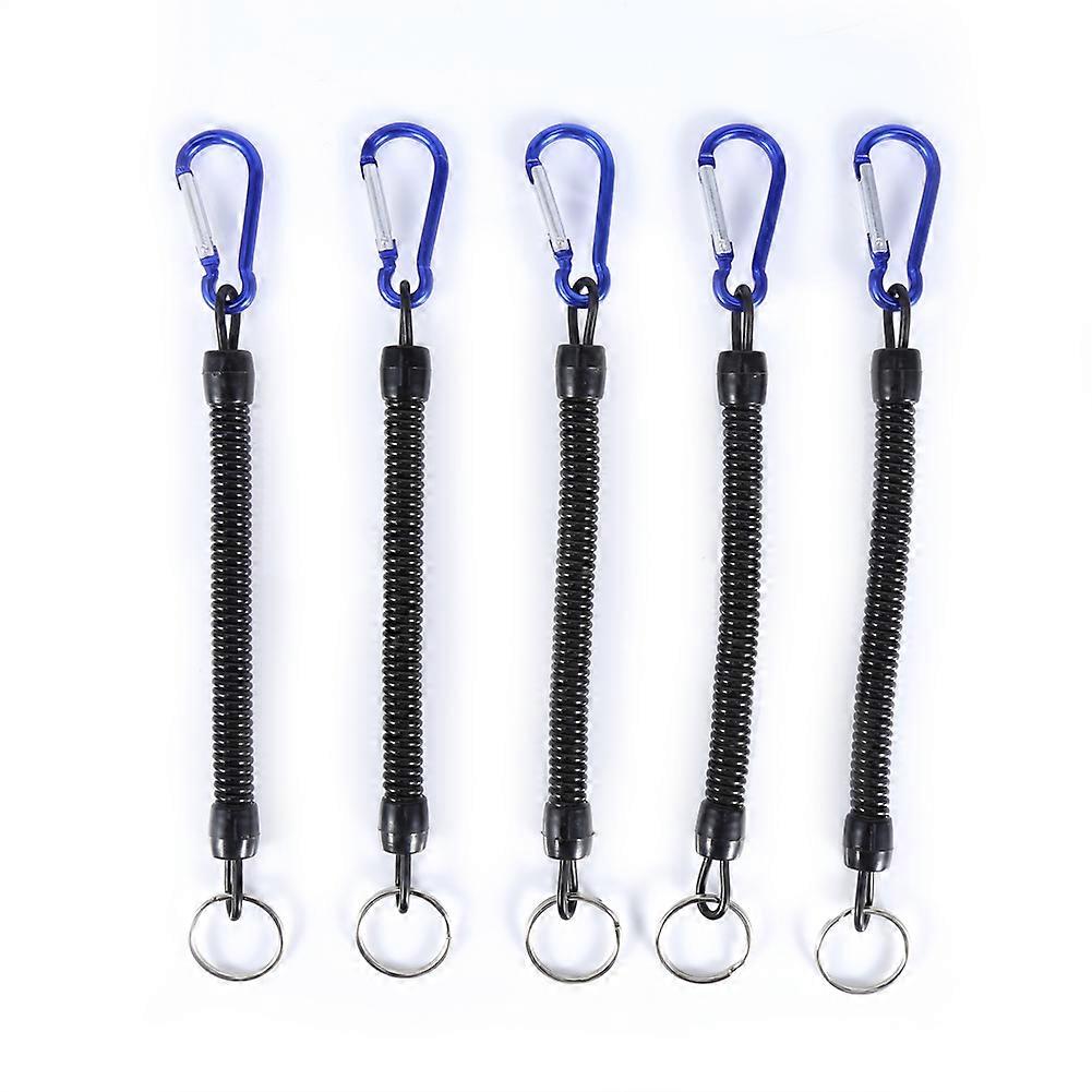 5Pcs Elastic Fishing Rope Boating Lanyards With Camping Carabiner Buckle Secure Lock Blue