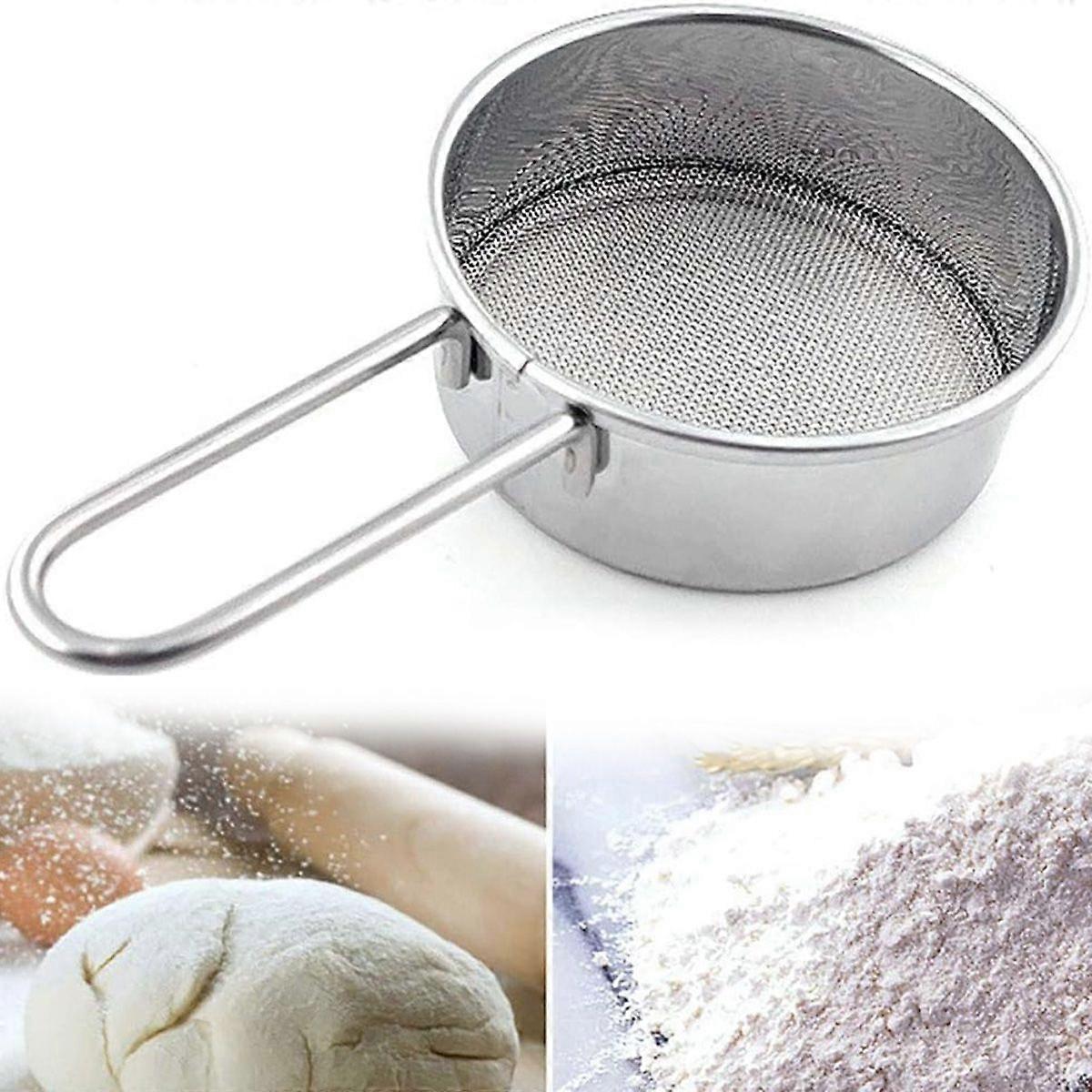 Edelstahlsieb mit langem Griff, Mehlsieb, Mini-Mehlsieb, kleines Abtropfsieb zum Backen, Pulver, Zucker und Kaffee, Pasta, Teesieb