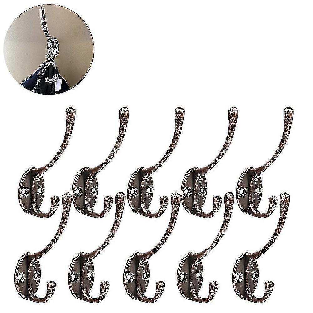 10 Pack Rustic Coat Hooks Wall Mounted Heavy Duty Dual Hooks