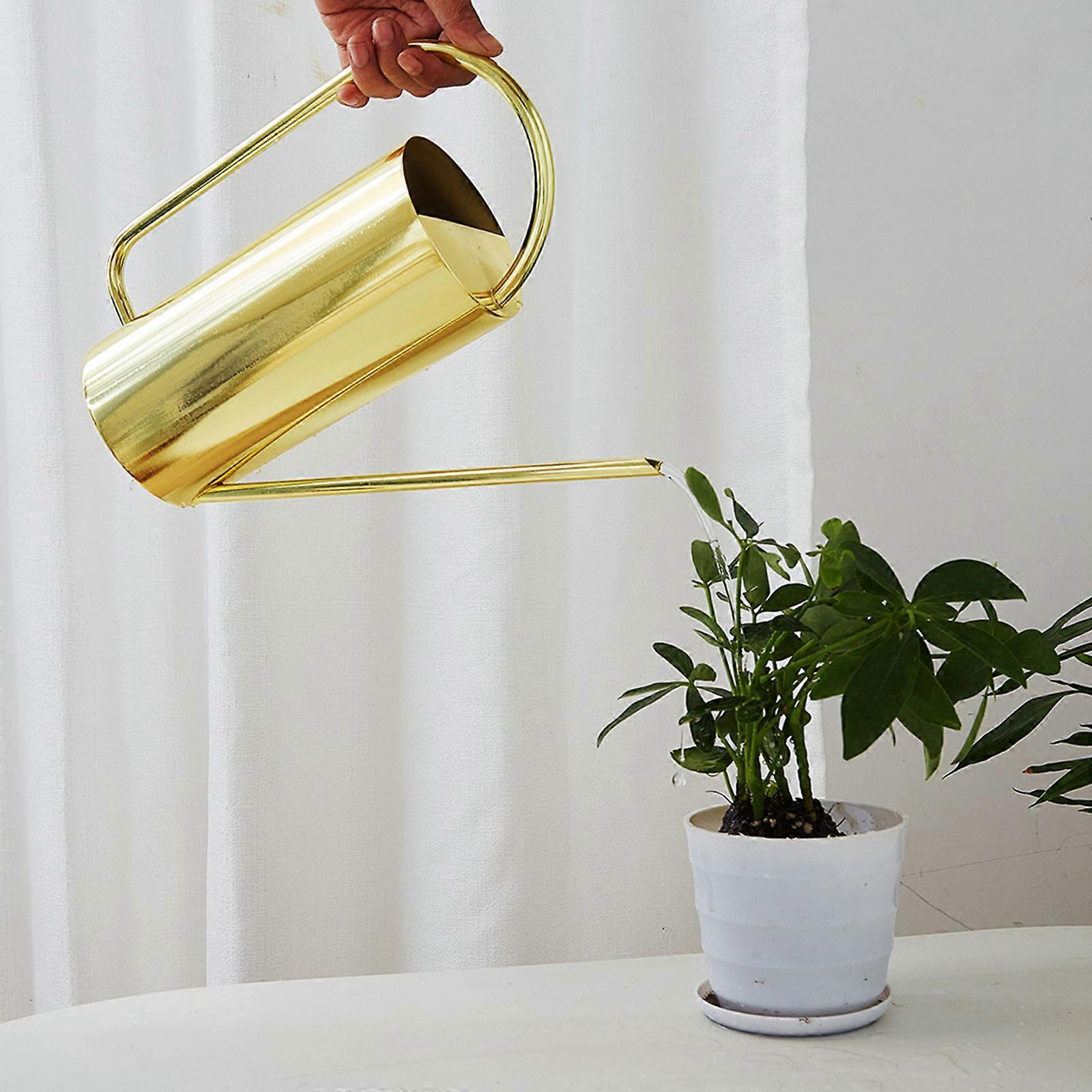 Efficient Metal Watering Can for Houseplant 51oz Rust Resistant with Long Curved Spout for Home and Office Watering Use gold