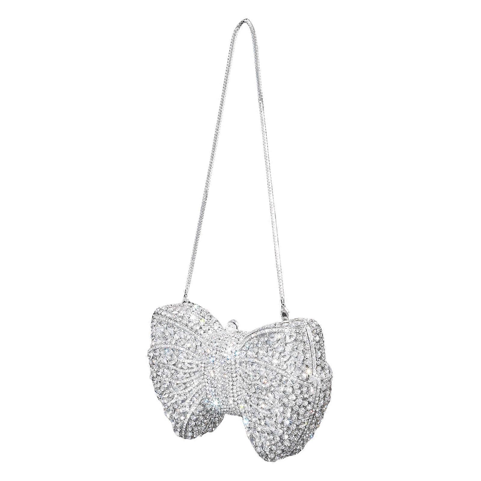 سبيكة محفظة مساء محمولة مزينة بأقواس الفراشة أحجار الراين حقيبة كتف حقيبة يد كروسبودي محفظة حزب فضي