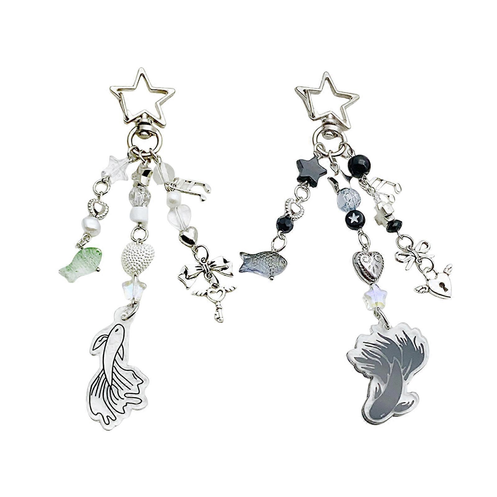 Charme de téléphone à la mode Coloré Perlé Porte-clés Accessoire Poisson Bowknot Coeur Étoile Porte-clés Accessoires pour Femmes costume