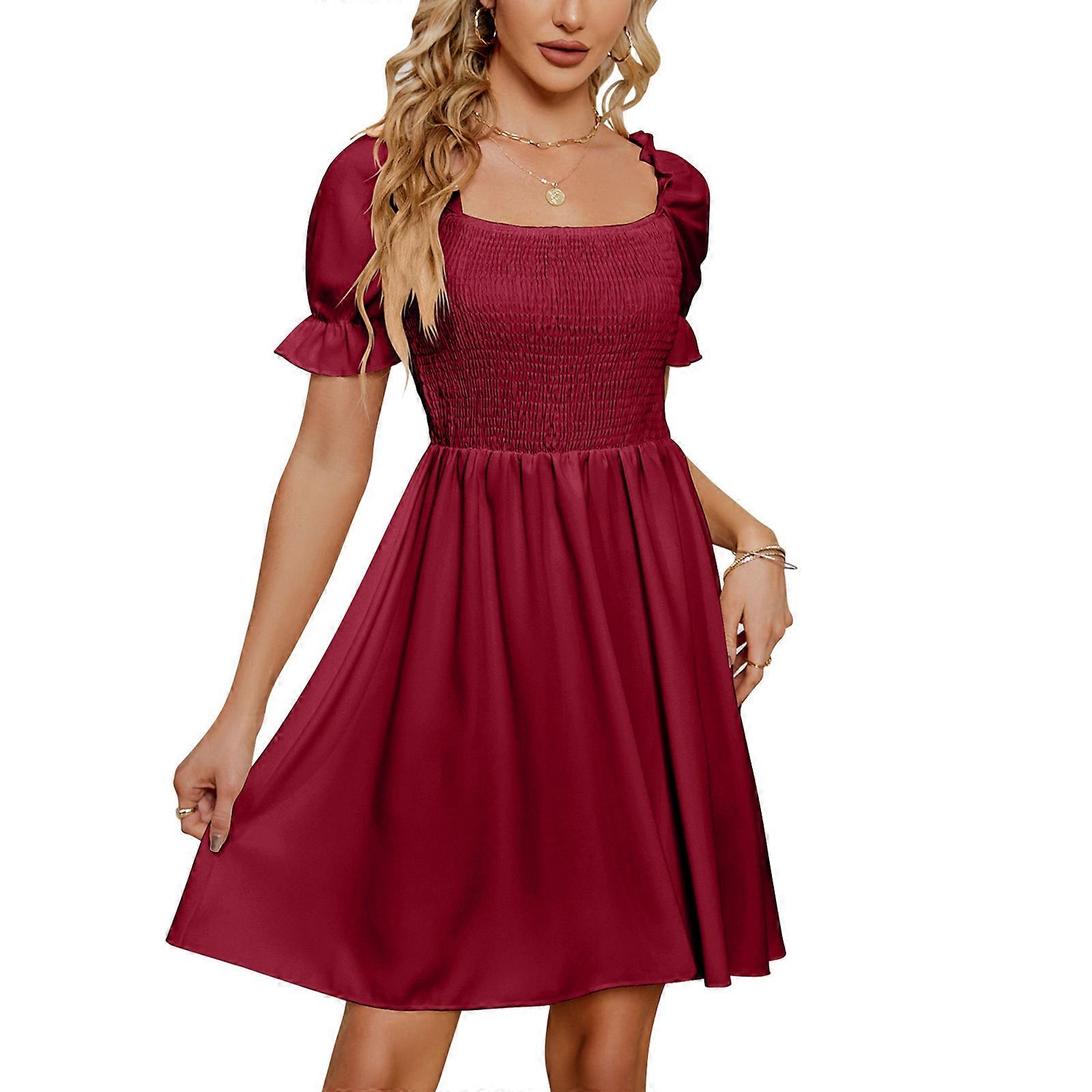 Women Babydoll Dress Summer Dress ALine Sundresses For Women Square Neck  Casual Dresses Swing Mini Dresses Flowy Dress Burgundy M | Fruugo FI