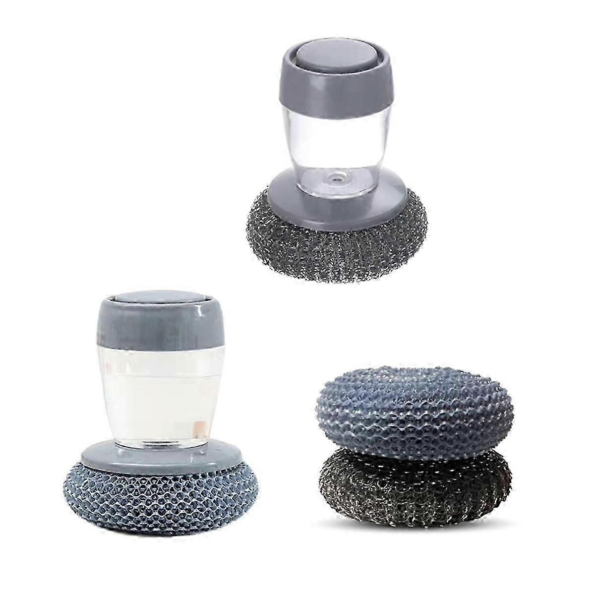 Soap Dispenser Brush for Kitchen Sink Pot Oven Dish Scrubber with Holder Push-Type Liquid Adding PE