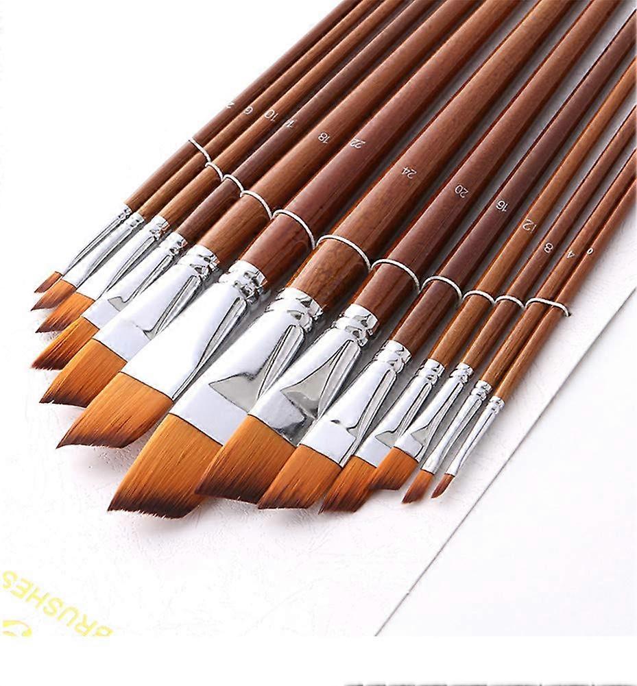 Paint Brushes Nylon Hair Angular Brushes Set 13pcs Long Handle Acrylic Oil Paint Brushes for Professional Canvas Painting