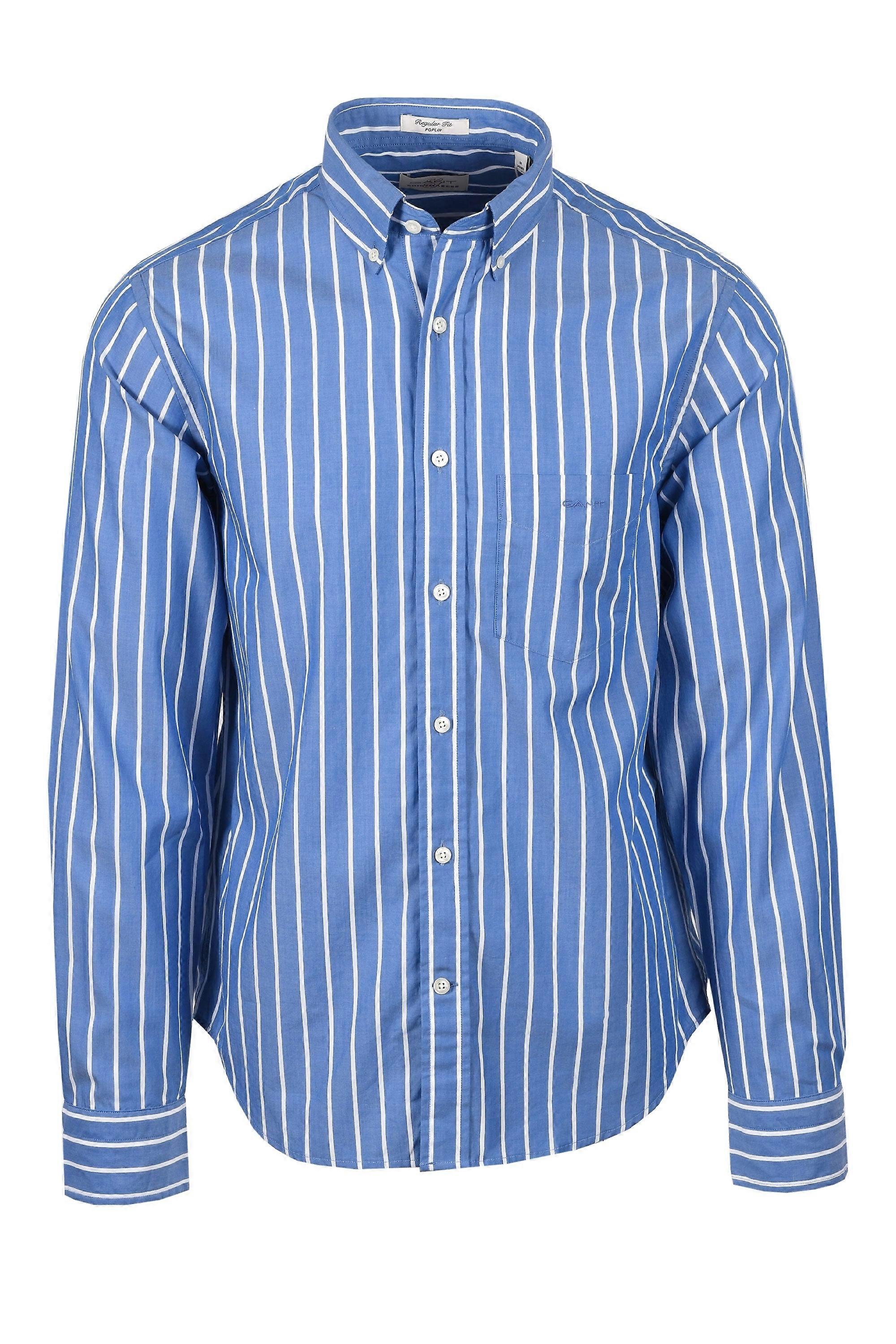 Gant Reg Poplin Stripe Long Sleeved Shirt Lapis Blue