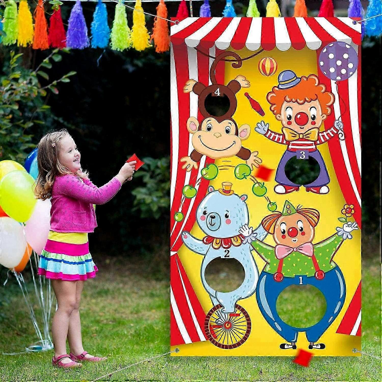 Festival Clown Toss Game Banner with Soft Bags for All Ages at Party Events