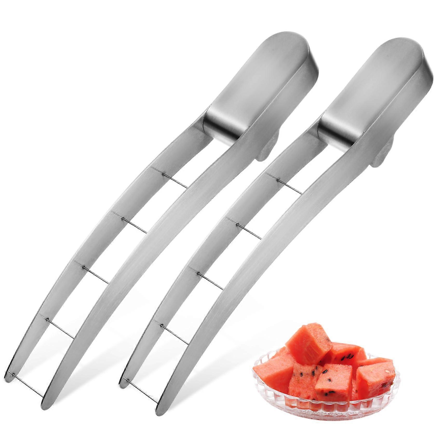 Watermelon Slicer Stainless Steel 2-Piece Set with Comfortable Handle for Easy Cube Cutting