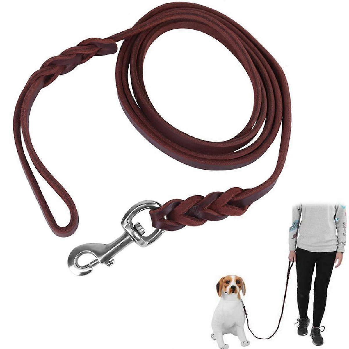 Heavy Duty Leather Dog Leash With 2 Handles,padded Traffic Handle Compatible With Extra Control