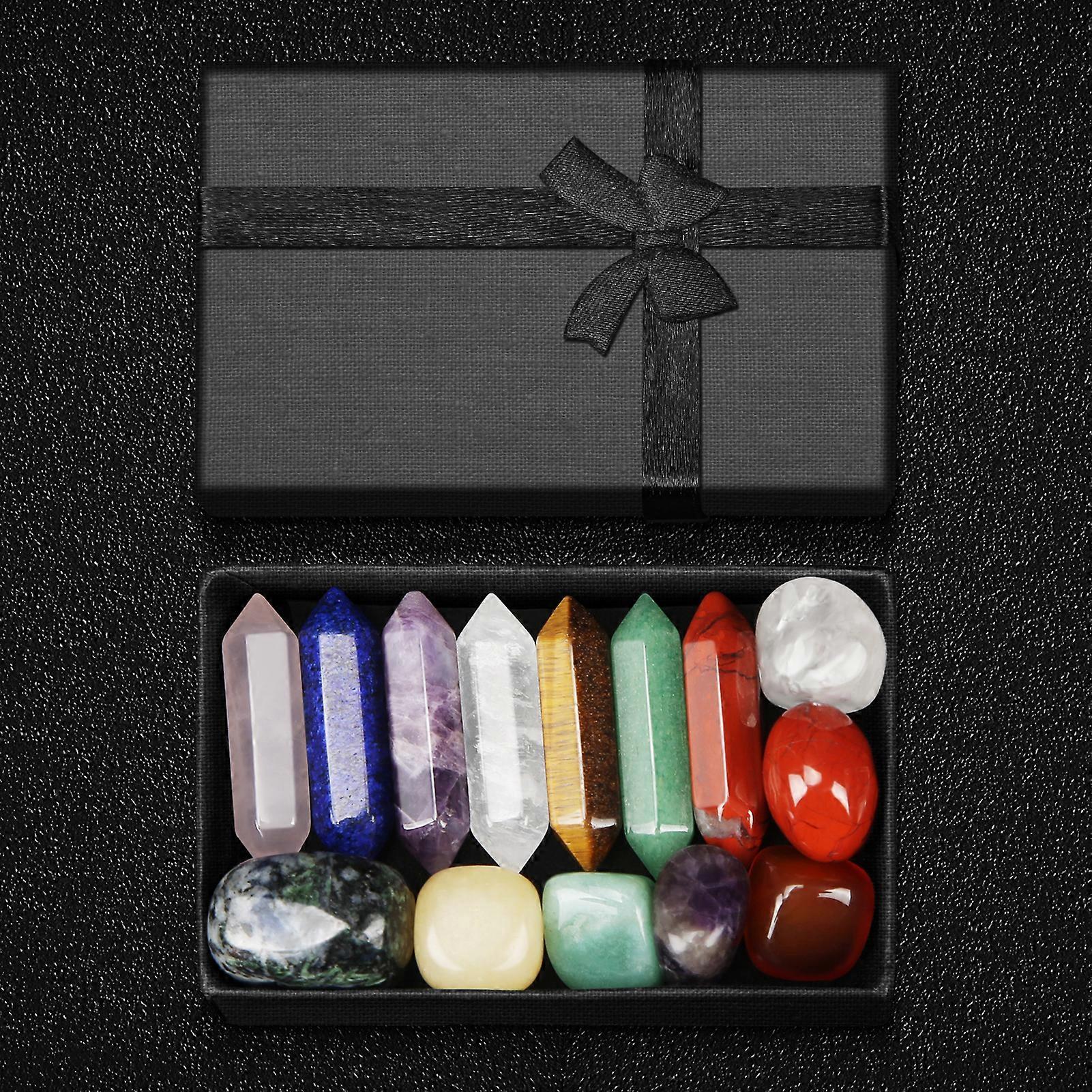 Healing Crystal Set with Exquisite Box Natural Stone Tumbled Polished Column and Blocks in Different Colors for Yoga