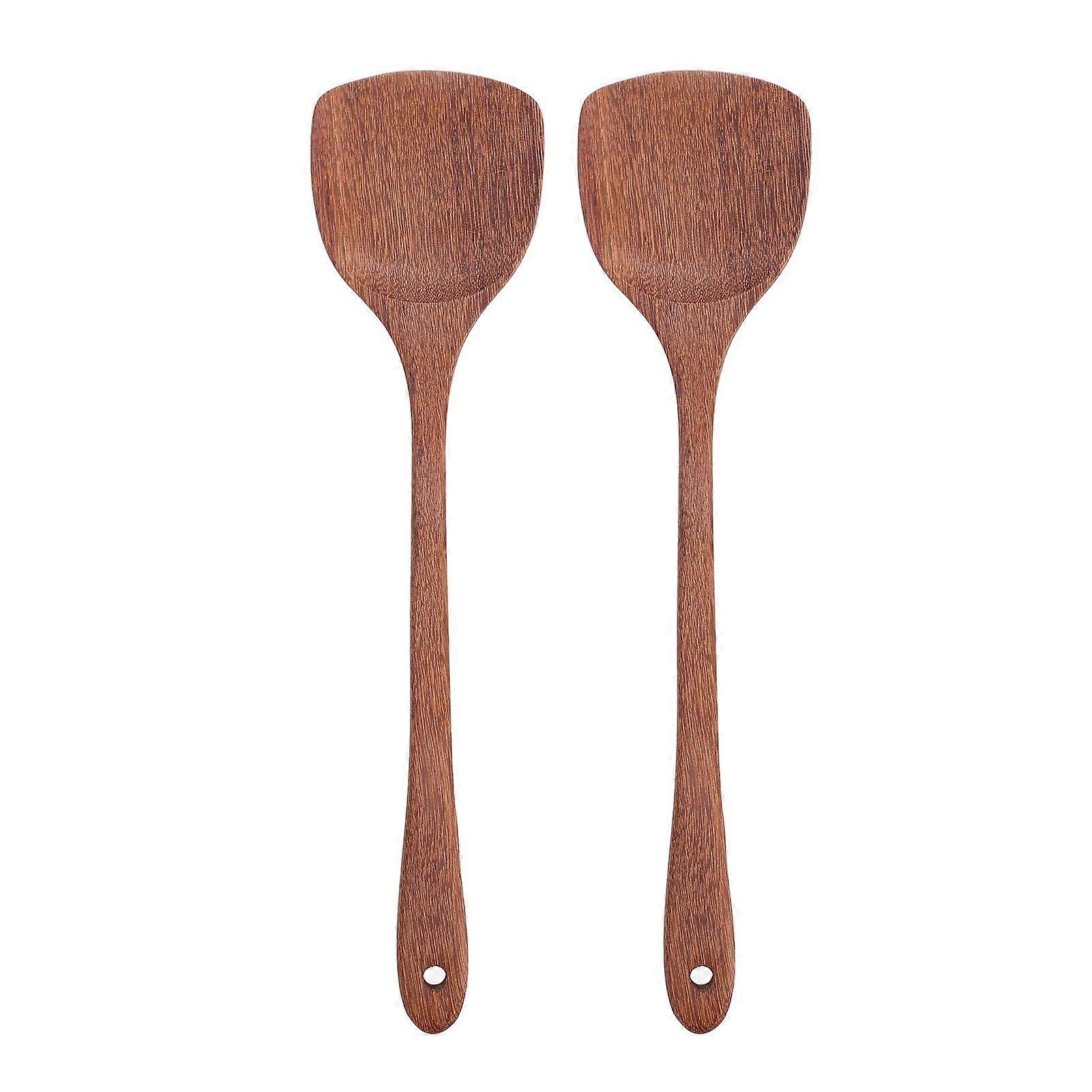 2-Piece Wooden Spatula Set, Flat Long Handle for Mixing and Turning