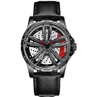 BINBOND D001 Uhr Schwarz Leder-Schwarz Stahl-Rot