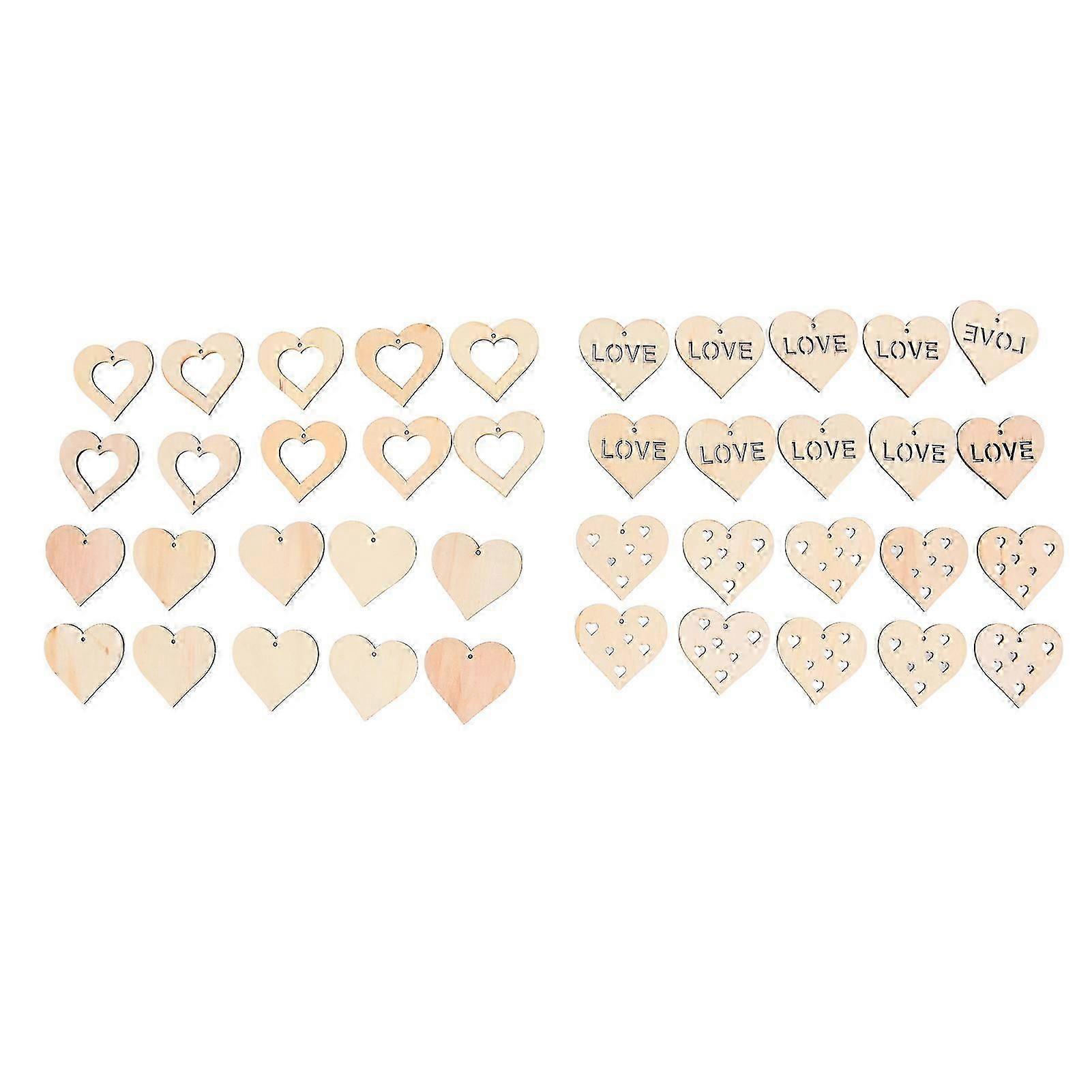 40pcs Unfinished Wood Mixed Heart Shape DIY Natural Rustic Wood Pieces for Handicraft Bookmarks Gift Labels Decoration