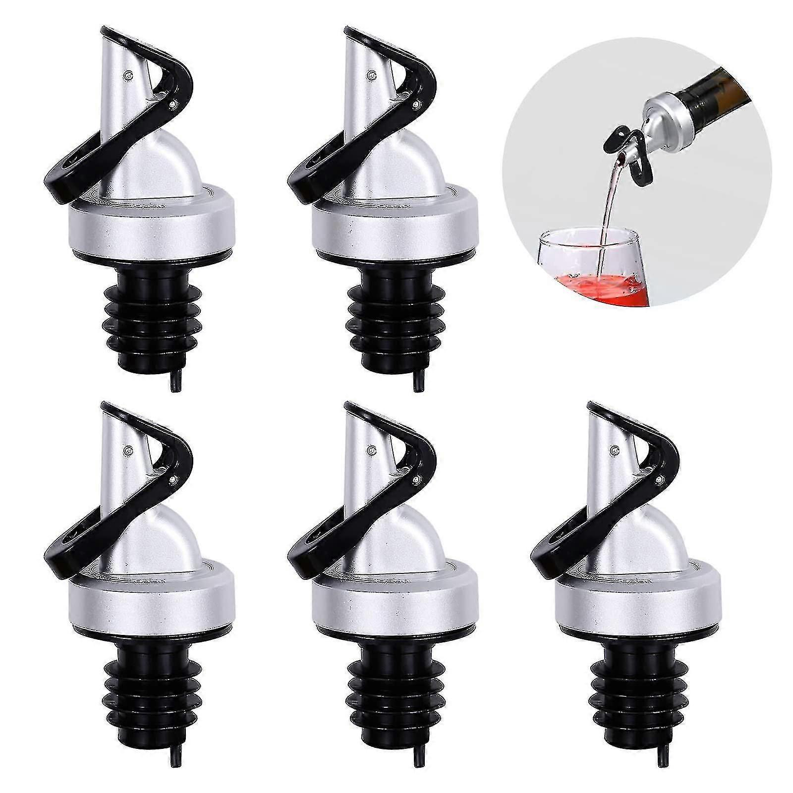 5pcs Corks And Injectors Liquor Stopper Olive Oil Wine Pourer Stopper Oil Silver