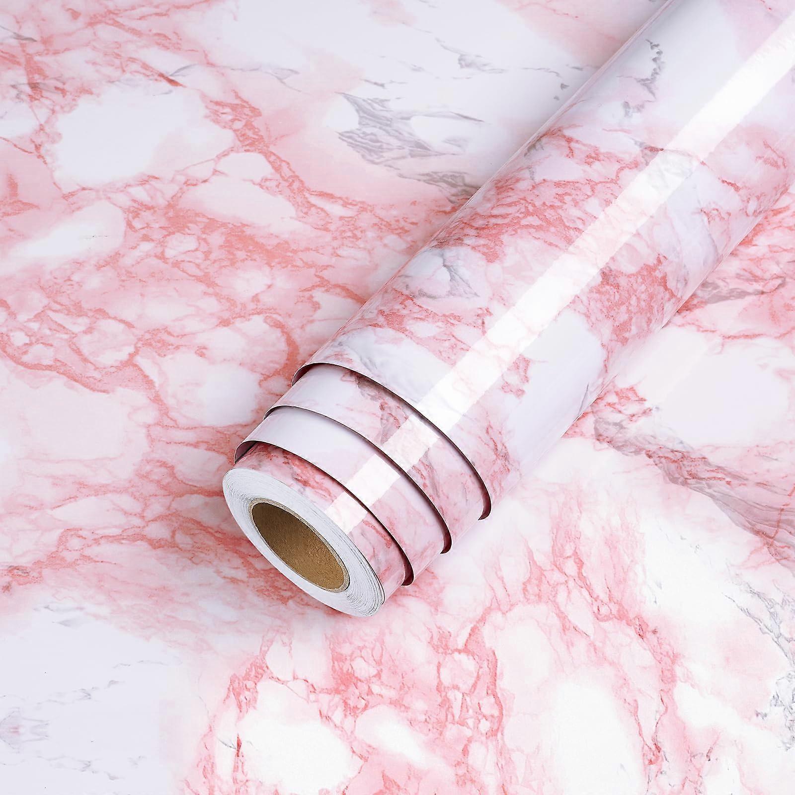 Pink Marble Contact Paper 160x24 Inch Peel And Stick Waterproof Self-Adhesive Vinyl For Countertops And Desks, Removable