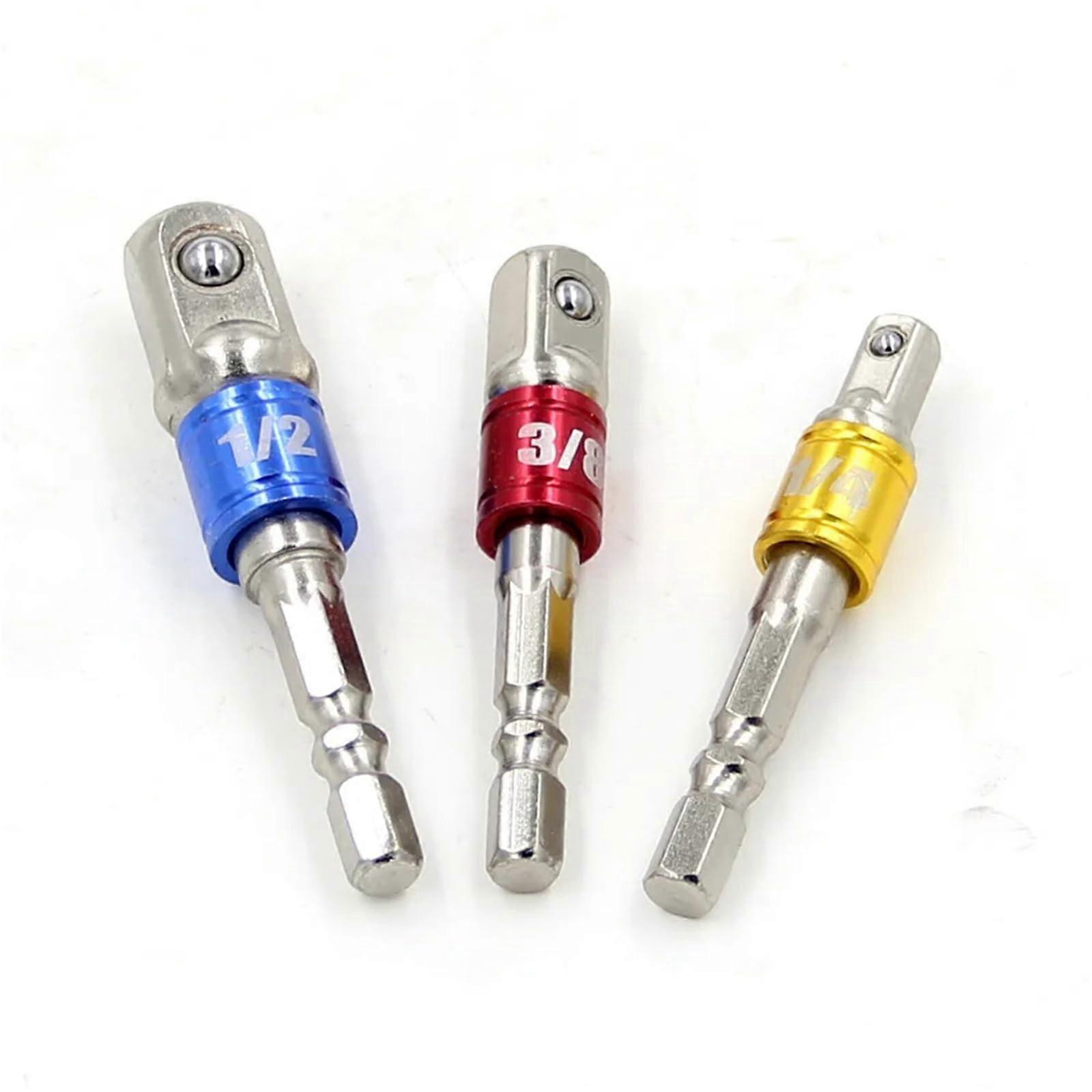 Drill Socket Adapter Impact Drill Extension Drill Bits Bar 1/4 3/8 1/2 Size 3Pcs(Black)