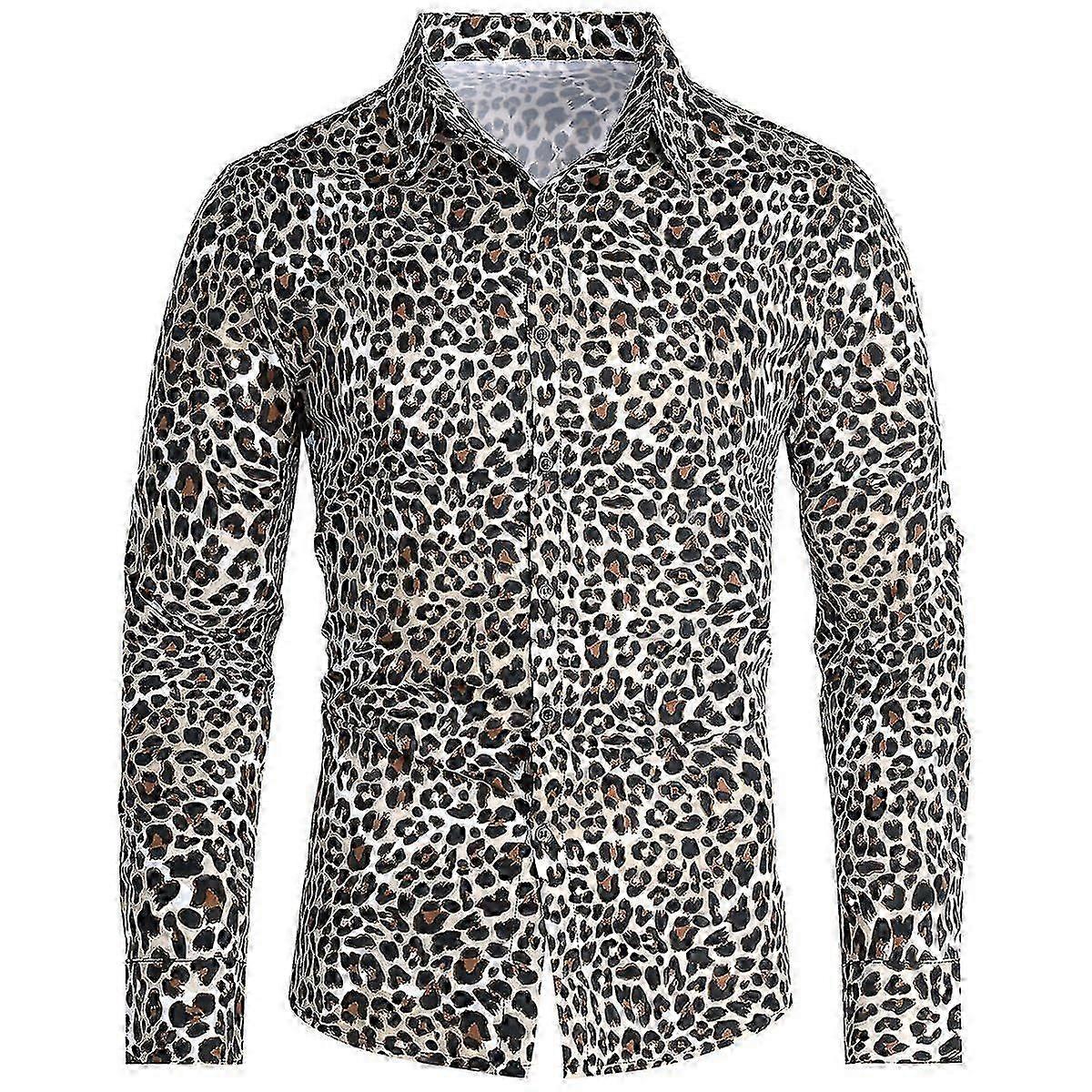 Herrenhemd für den Alltag, lockeres Revershemd mit Leopardenmuster