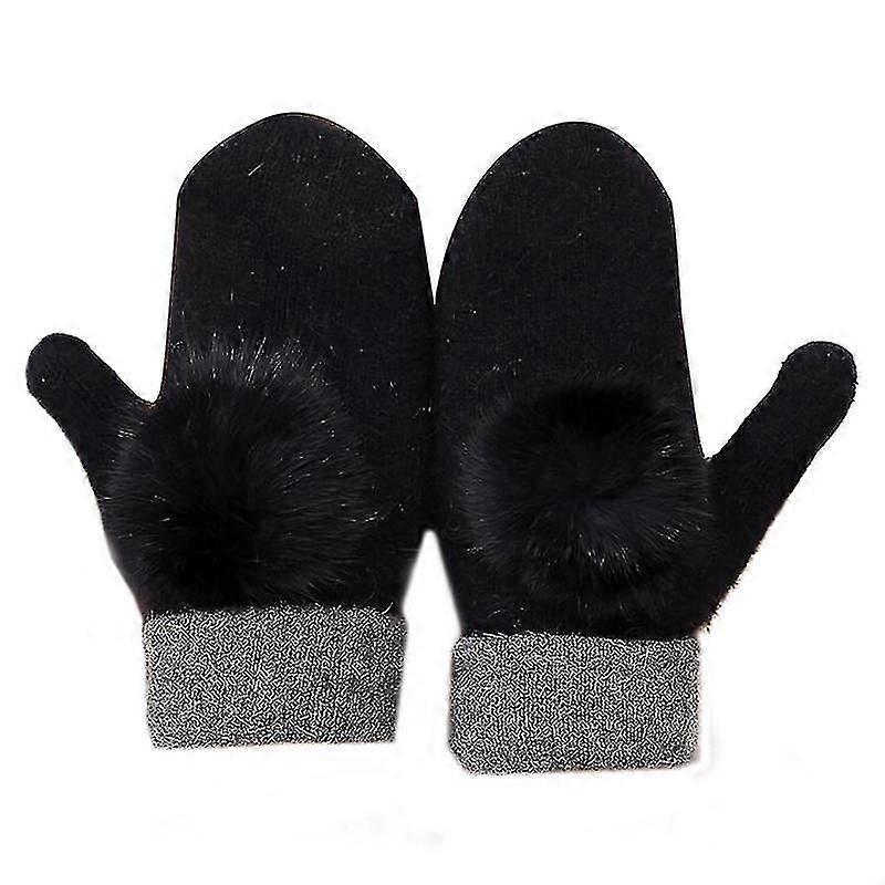 여성 겨울 귀여운 따뜻한 Pompom 가짜 토끼 모피 니트 전체 손가락 장갑 장갑