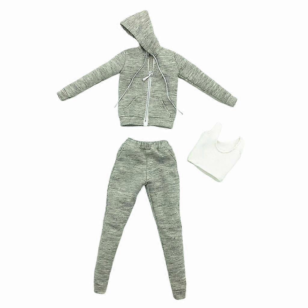 1/6 נשים רוכסן קפוצ'ון ומכנסיים תלבושת עבור 12 "אקשן דמות עשה זאת בעצמך אביזר, אפור