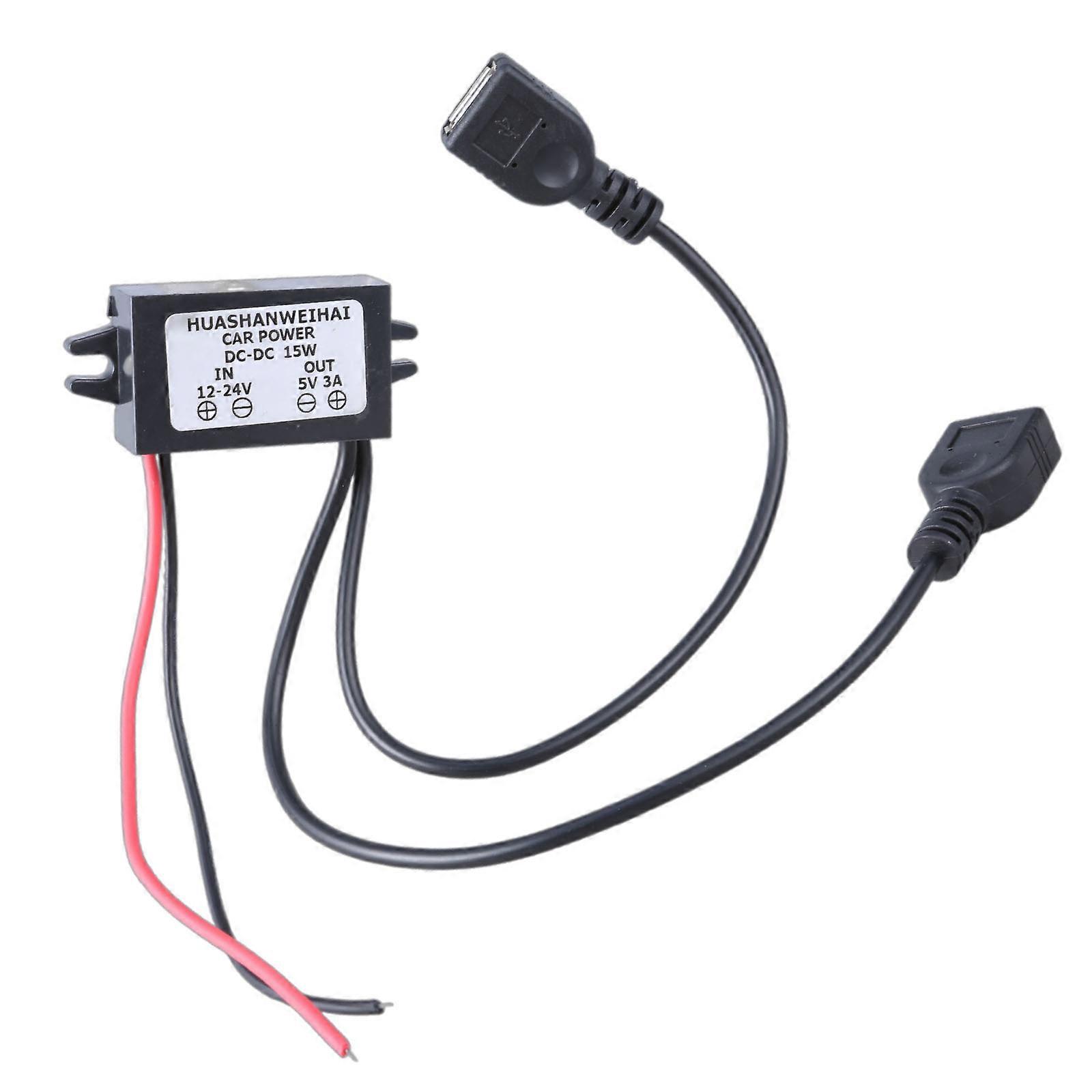 Waterproof Voltages Reduction Module Open End Converters DC24-12V to 5V3A Double USB Car Power Conversion Adapter Cord