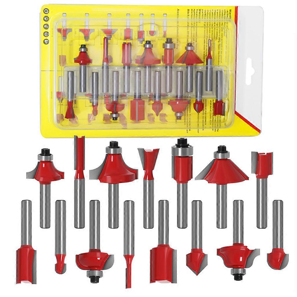 15pcs 1/4 Inch Router Bit Set Trimming Straight Milling Cutter for Wood Cutting Woodworking Chamfering Modeling